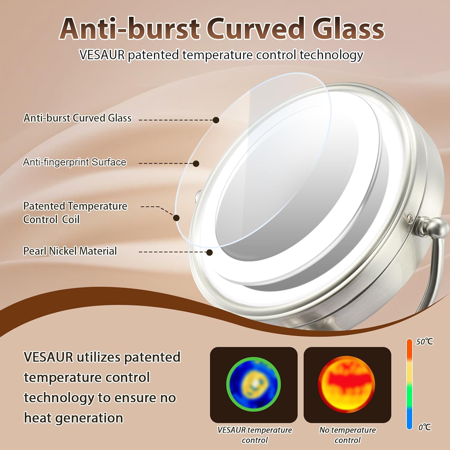 VESAURProfessional 85Large Lighted Makeup Mirror Pearl Nickel