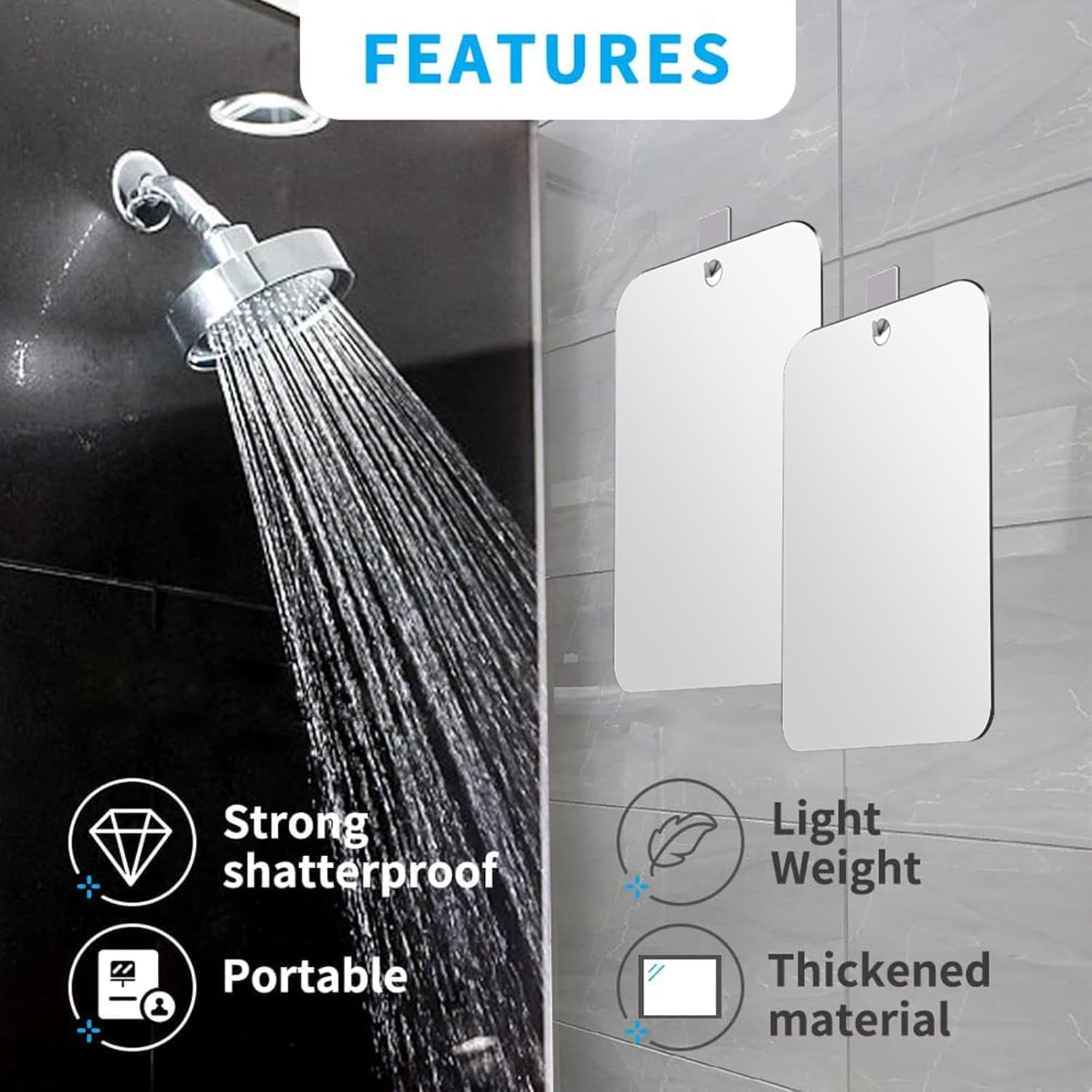 2-Piece Shatterproof Shower Mirrors - Compact Durable for Men Women
