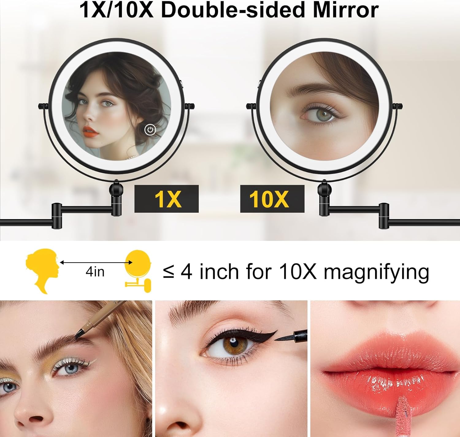 9 Inch Wall Mounted Lighted Makeup Mirror with 1X10X Magnification