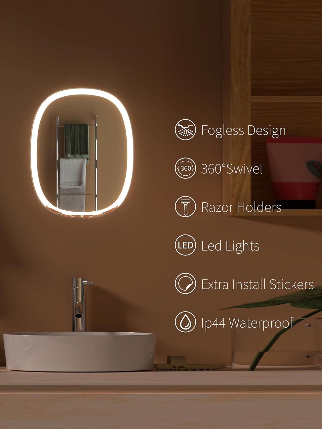 Fogless Lighted Shower Mirror for Shaving