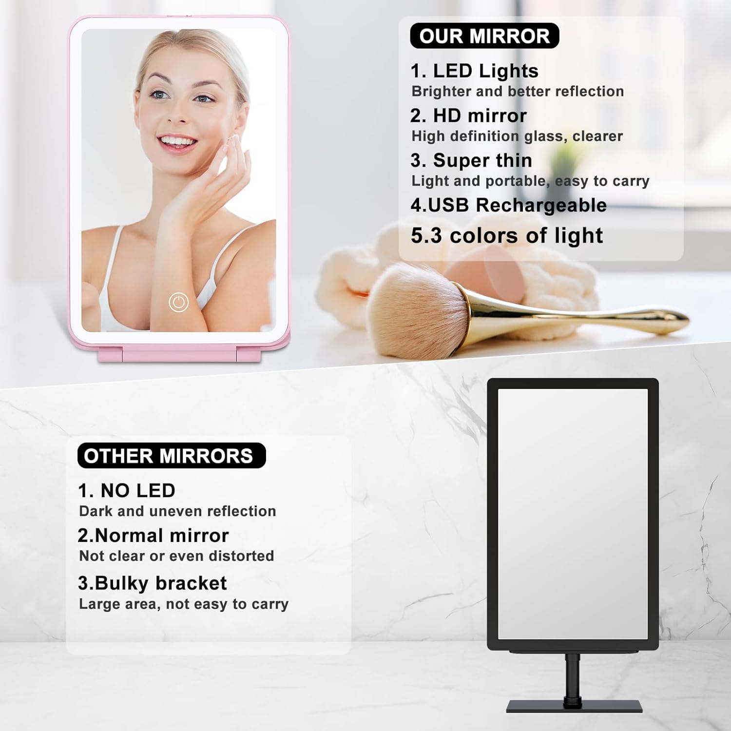 Travel Makeup Mirror w3 Light Modes