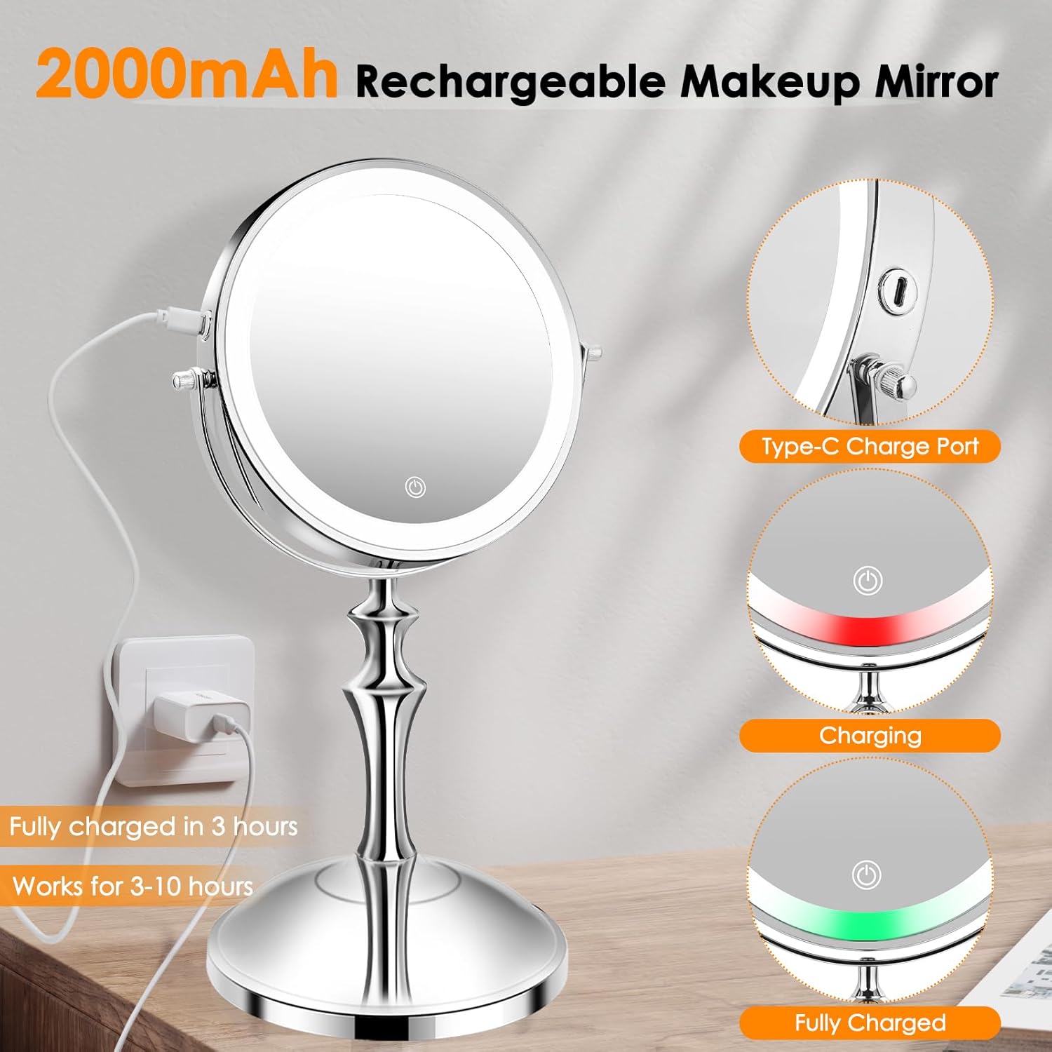 Ultimate LED Makeup Mirror 10X Rotate 360