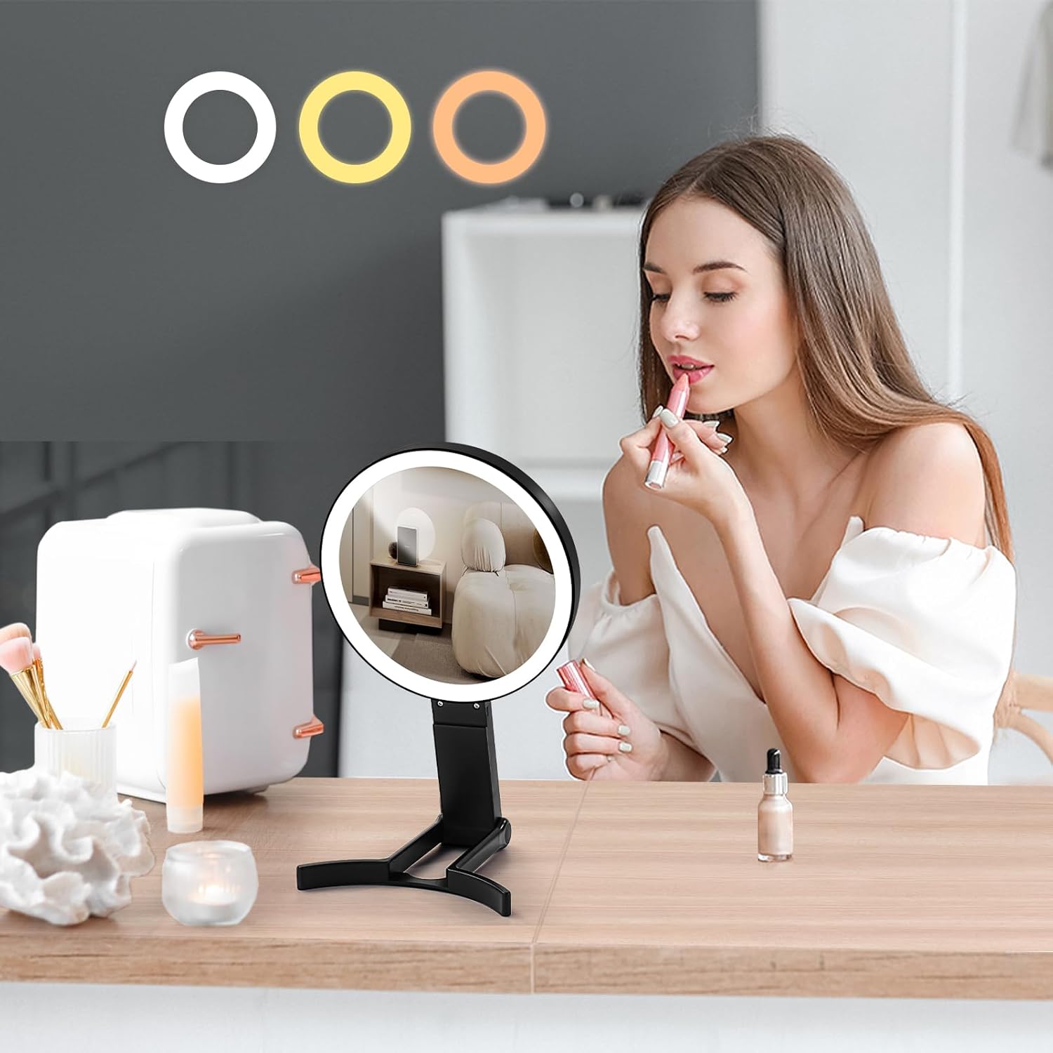 Compact Travel Makeup Mirror for Women with 3 Lighting Modes