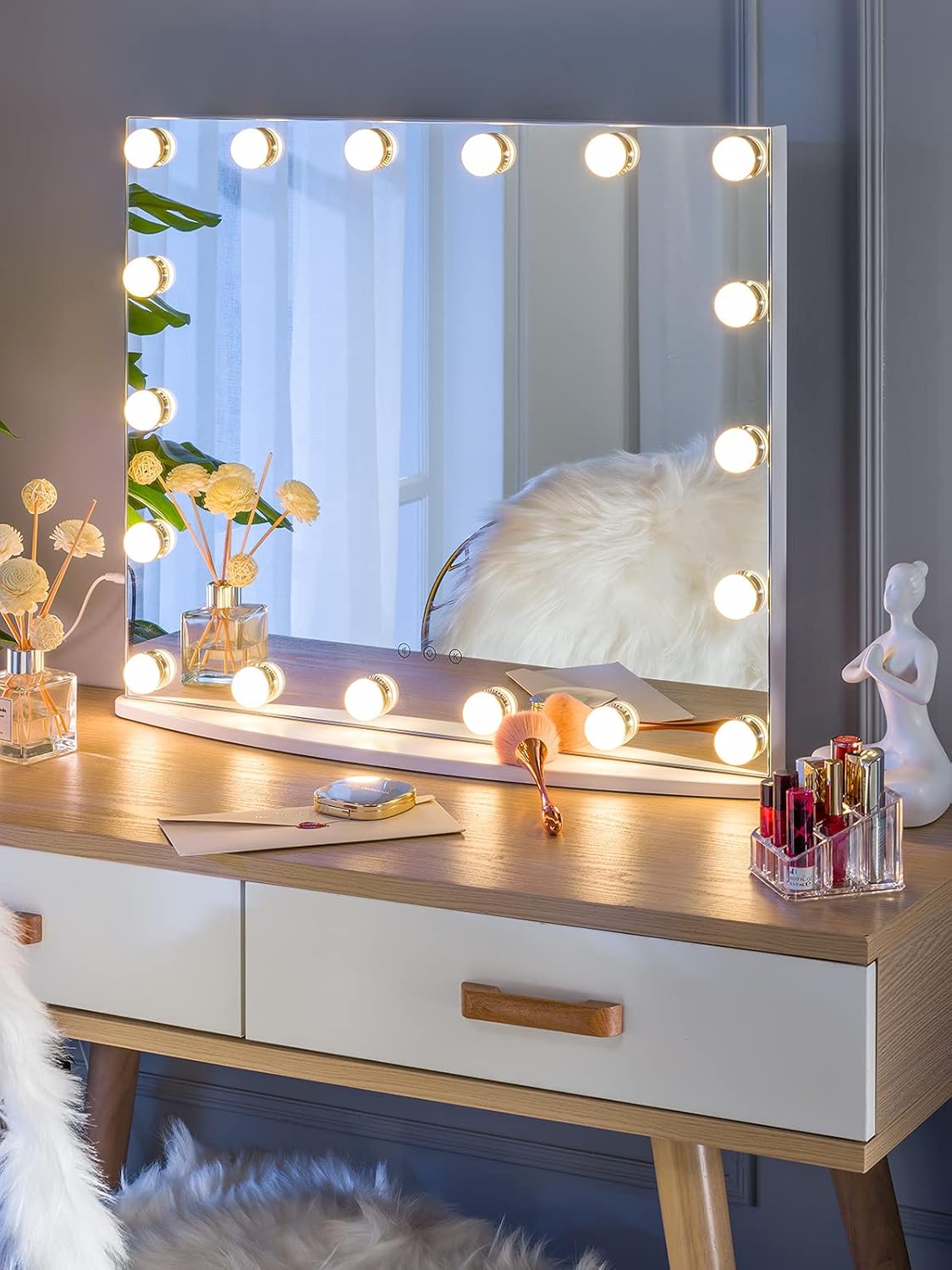 LUXFURNI Hollywood Vanity Mirror with Lights