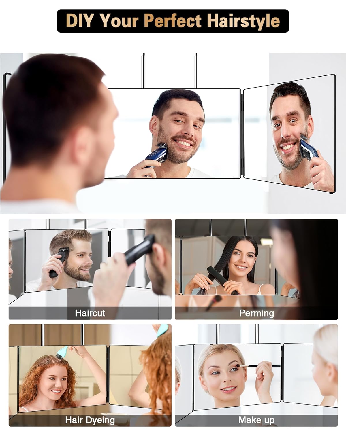 360 Self Hair Cutting Mirror - Clear Anti-Fog HD Glass