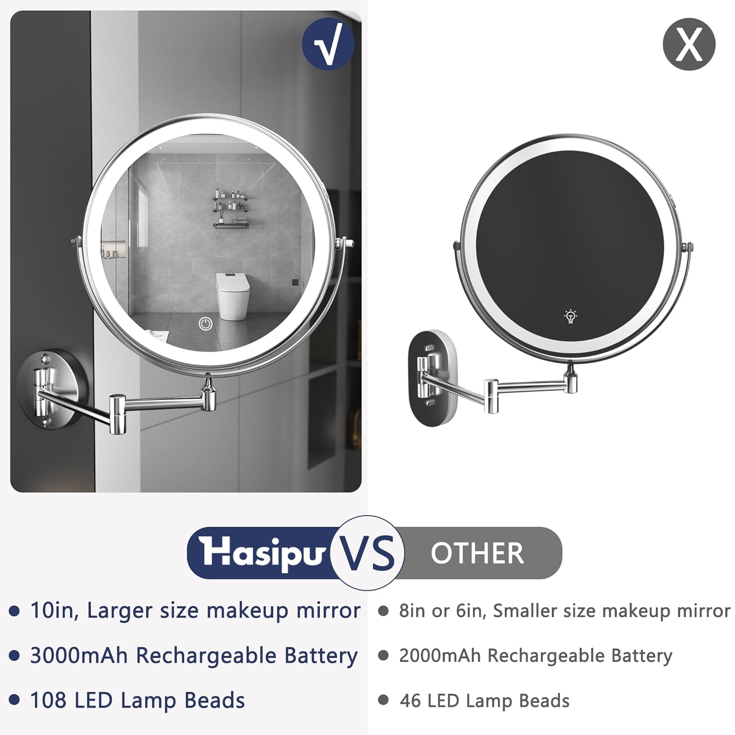 Hasipu10-Inch Wall-Mounted Makeup Mirror