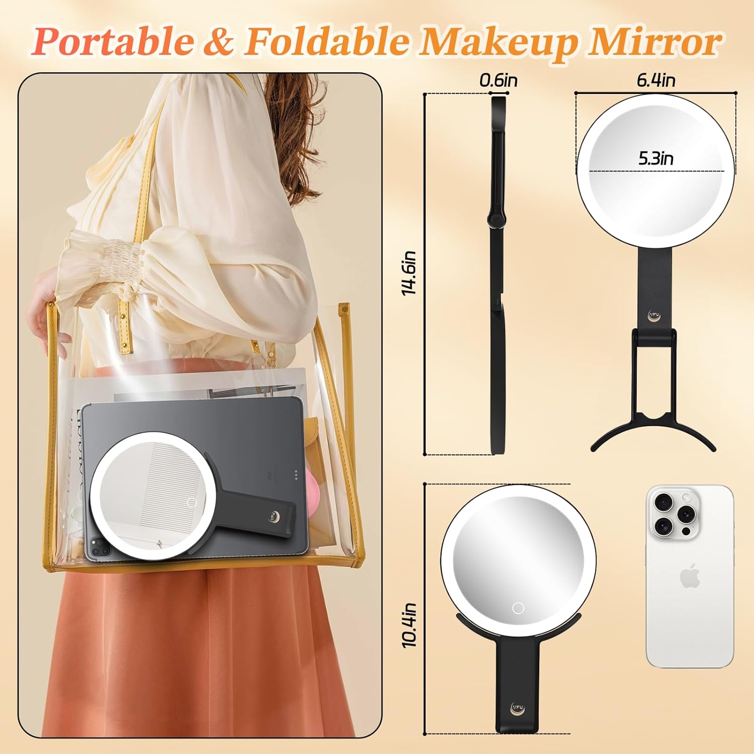 Compact Travel Makeup Mirror for Women with 3 Lighting Modes