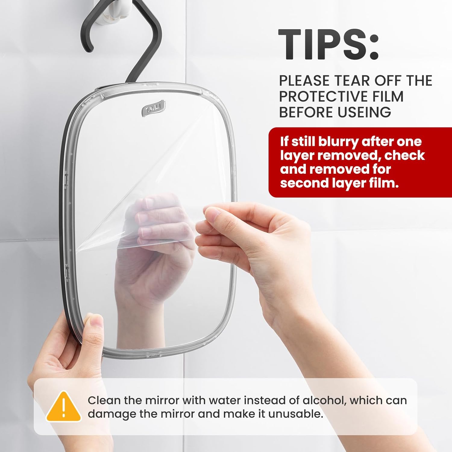 TAILI Fogless Portable Shower Mirror for MenWomen - Shatterproof Easy Hanging