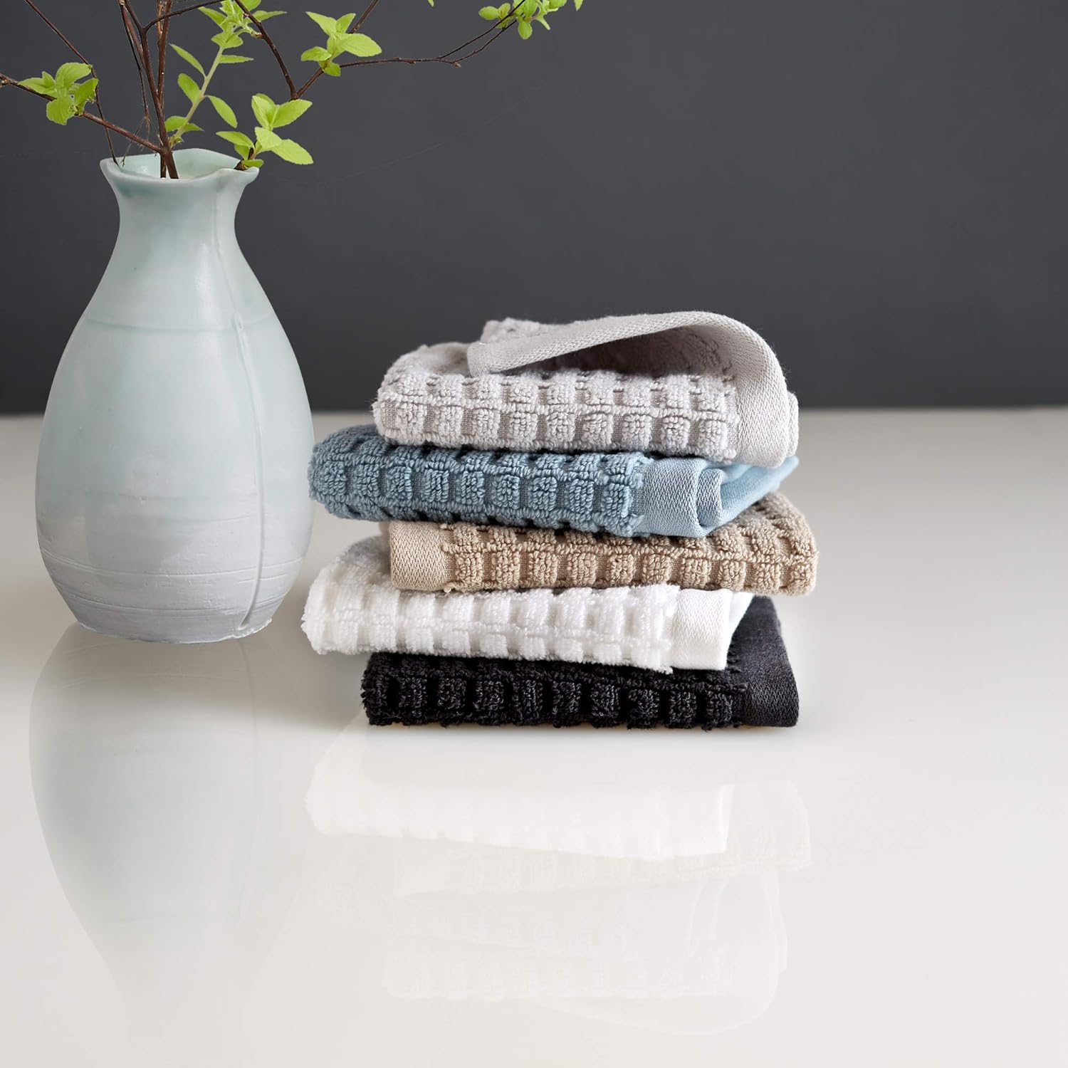 DKNY Quick-Dry 100 Cotton 6-Pack Washcloth Set 12x12 Linen