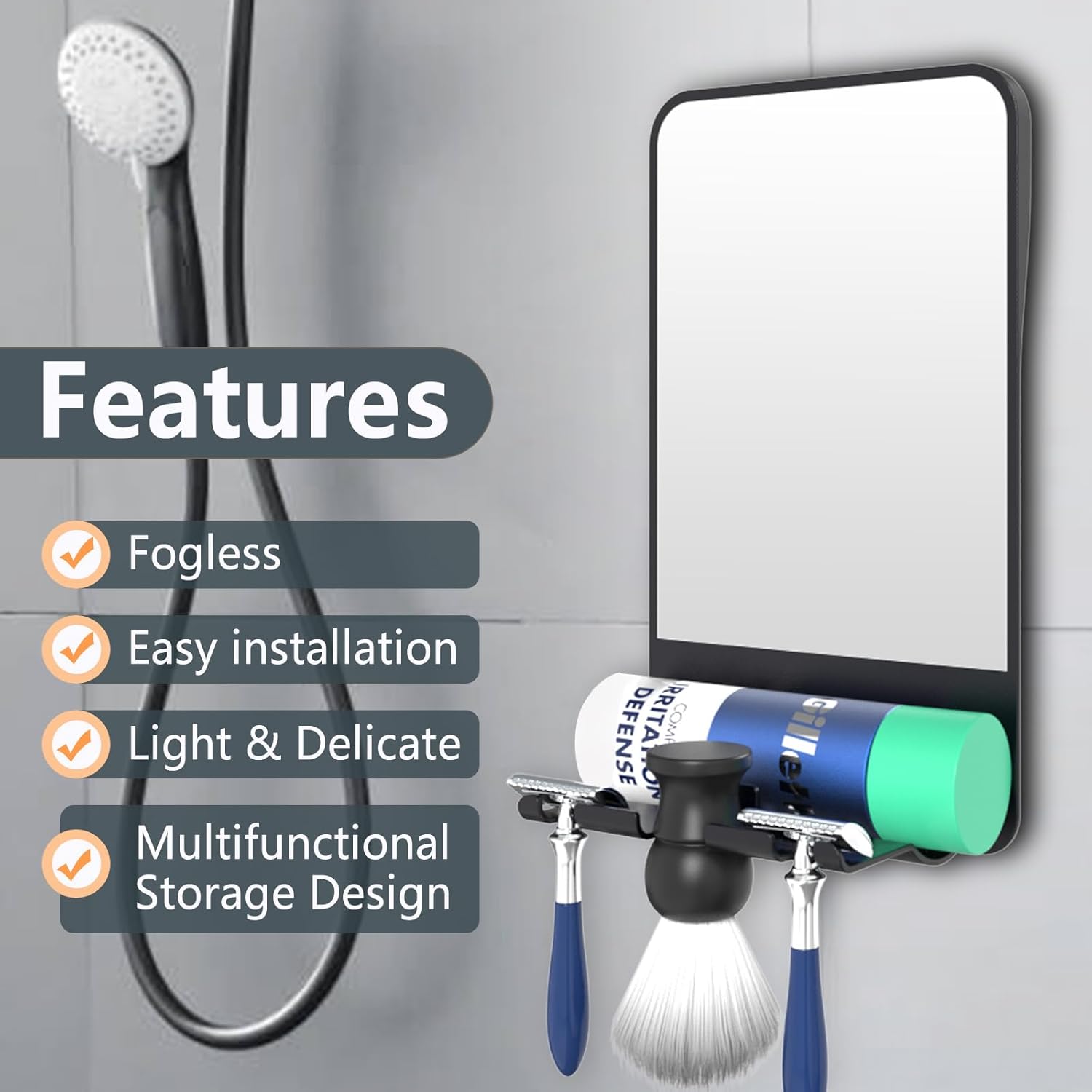 Fogless DotMirror Folding Razor Storage Organizer Shower Mirror