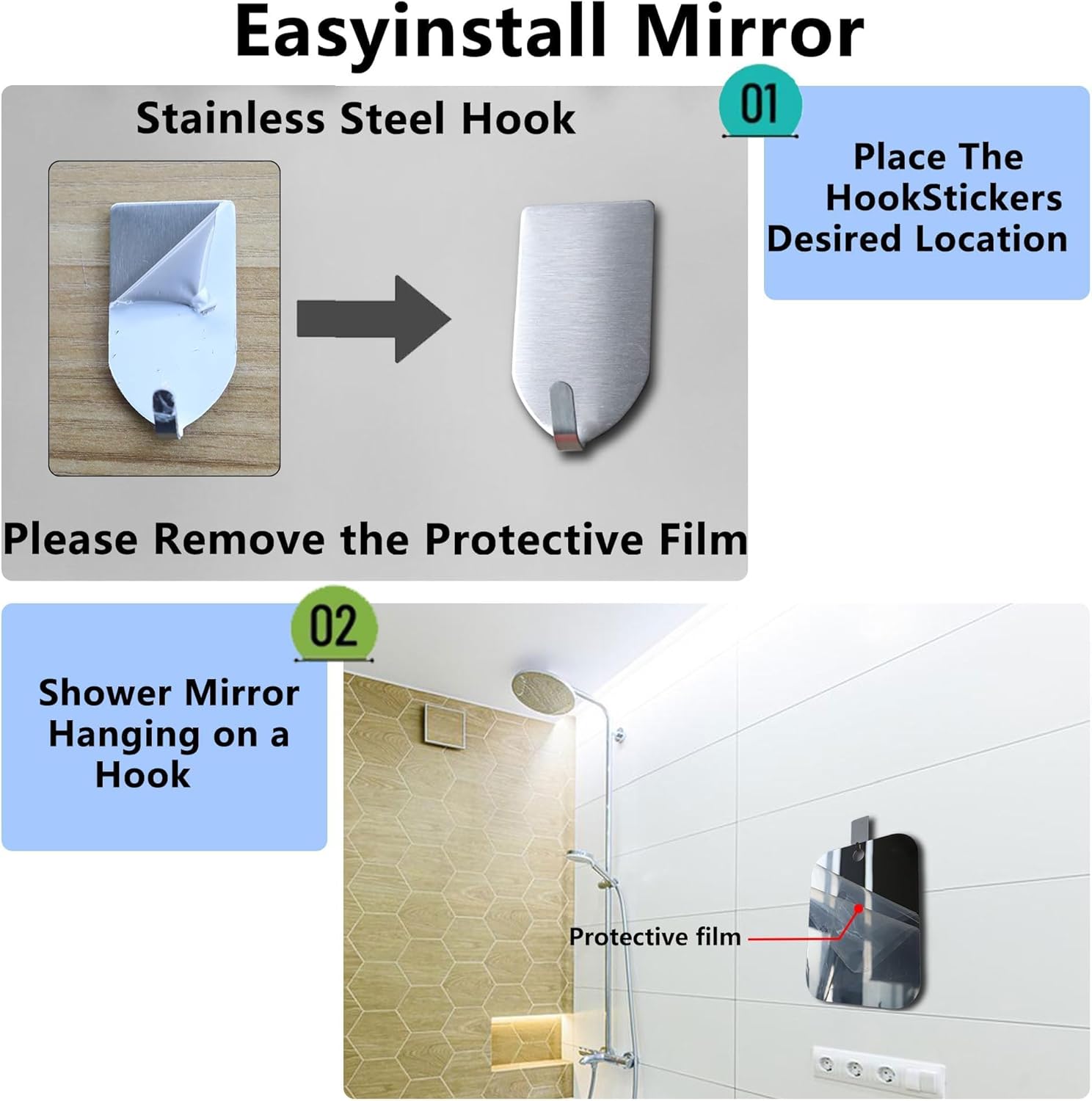 2-Piece Shatterproof Shower Mirrors - Compact Durable for Men Women