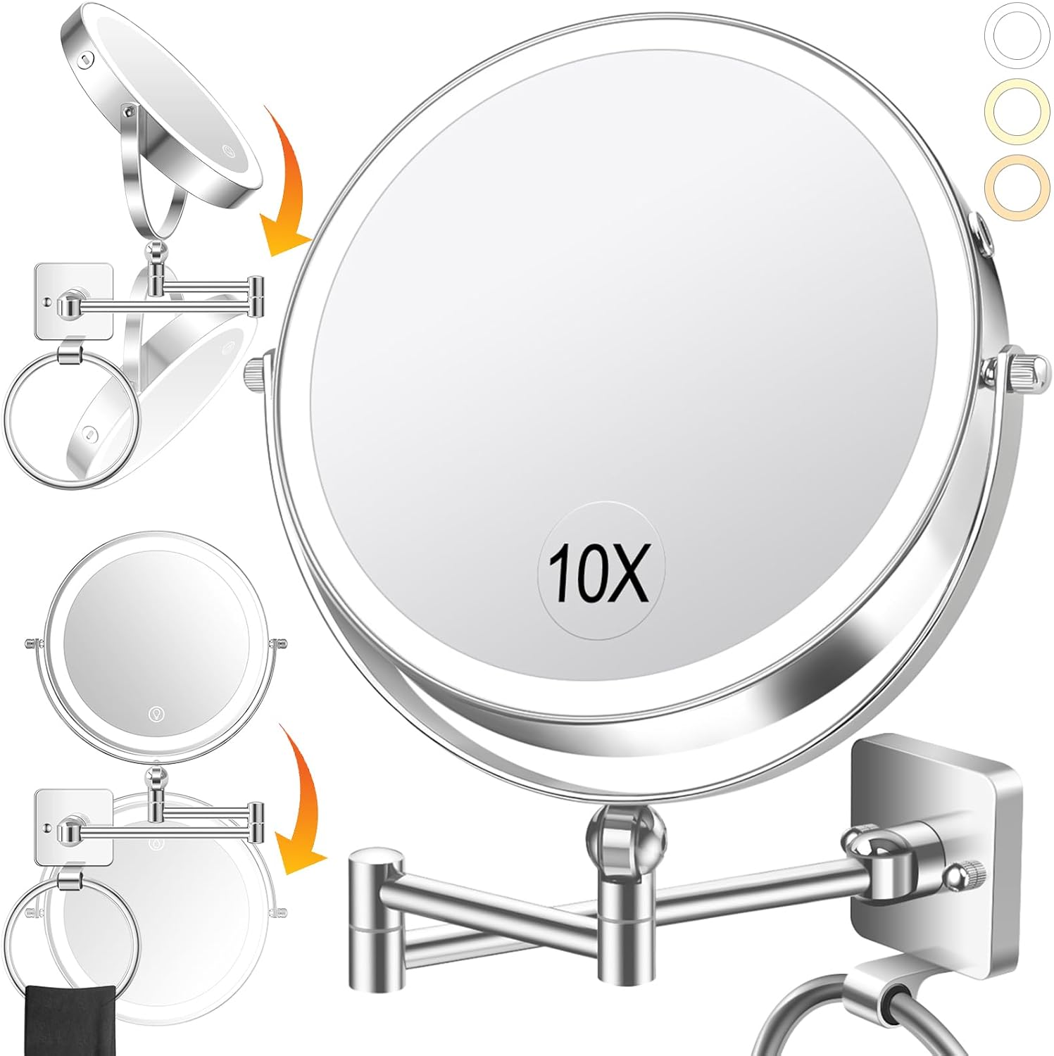 ubymet 360 rotation adjustable 10x large wall mounted makeup mirror