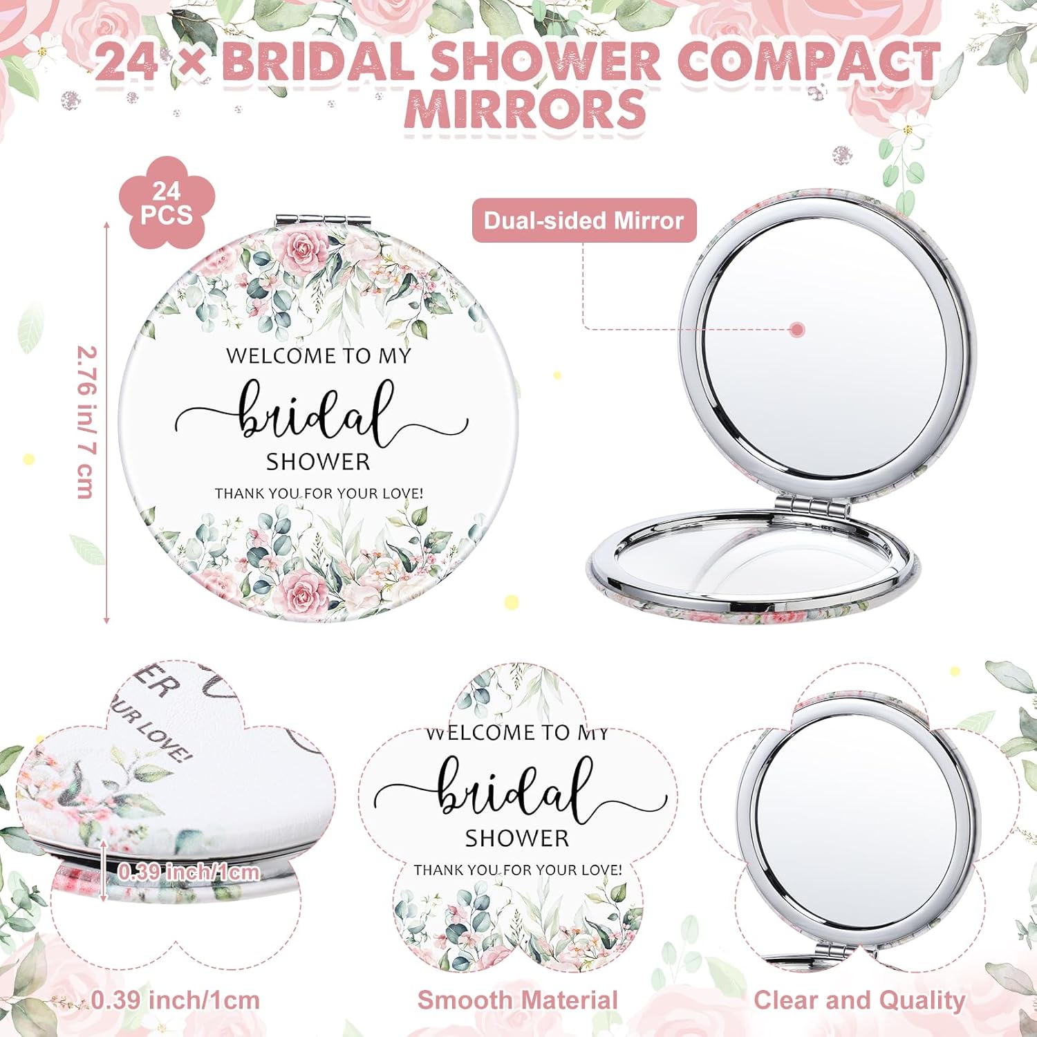Elegant Bridal shower Favor Set with 24 compact makeup mirrors