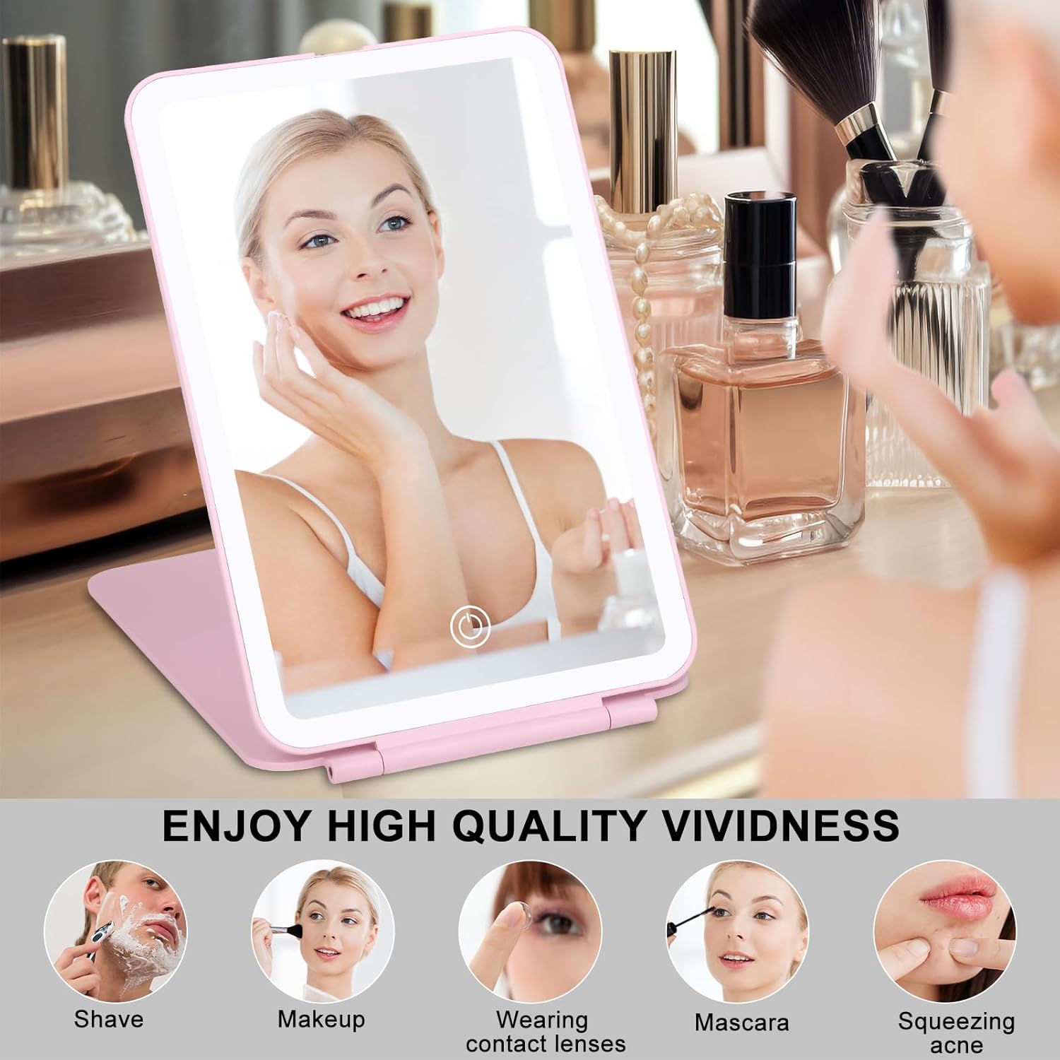 Travel Makeup Mirror w3 Light Modes