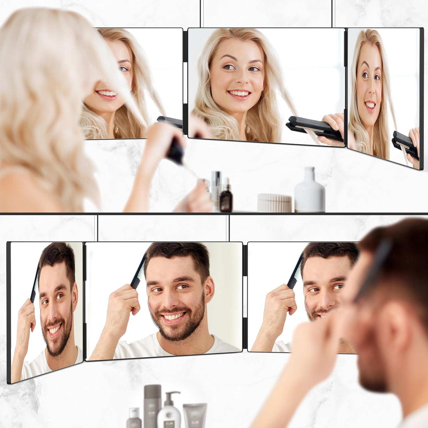 OLIBUY 3 Way Mirror for Haircutting Shaving Makeup