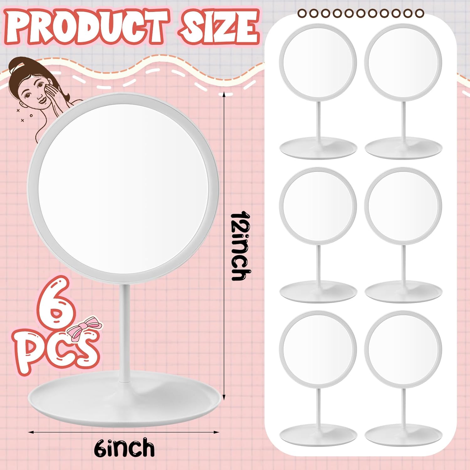 DoubleFill 6 Pcs Spa Party Makeup Mirror Set