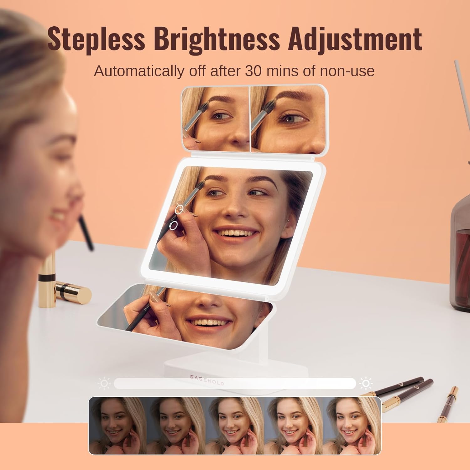 EASEHOLD Trifold Makeup Mirror with Touch Control for Women