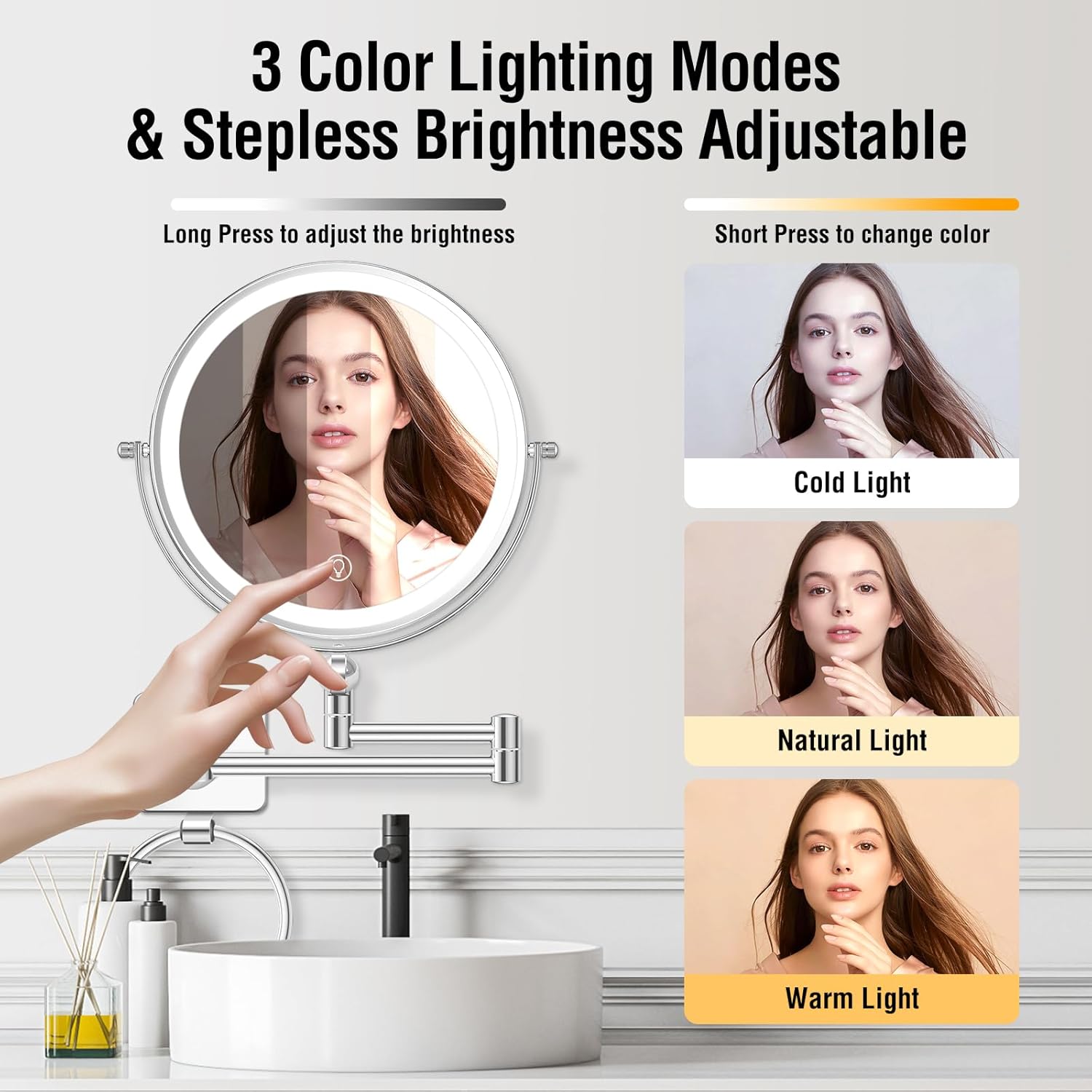 ubymet 360 rotation adjustable 10x large wall mounted makeup mirror
