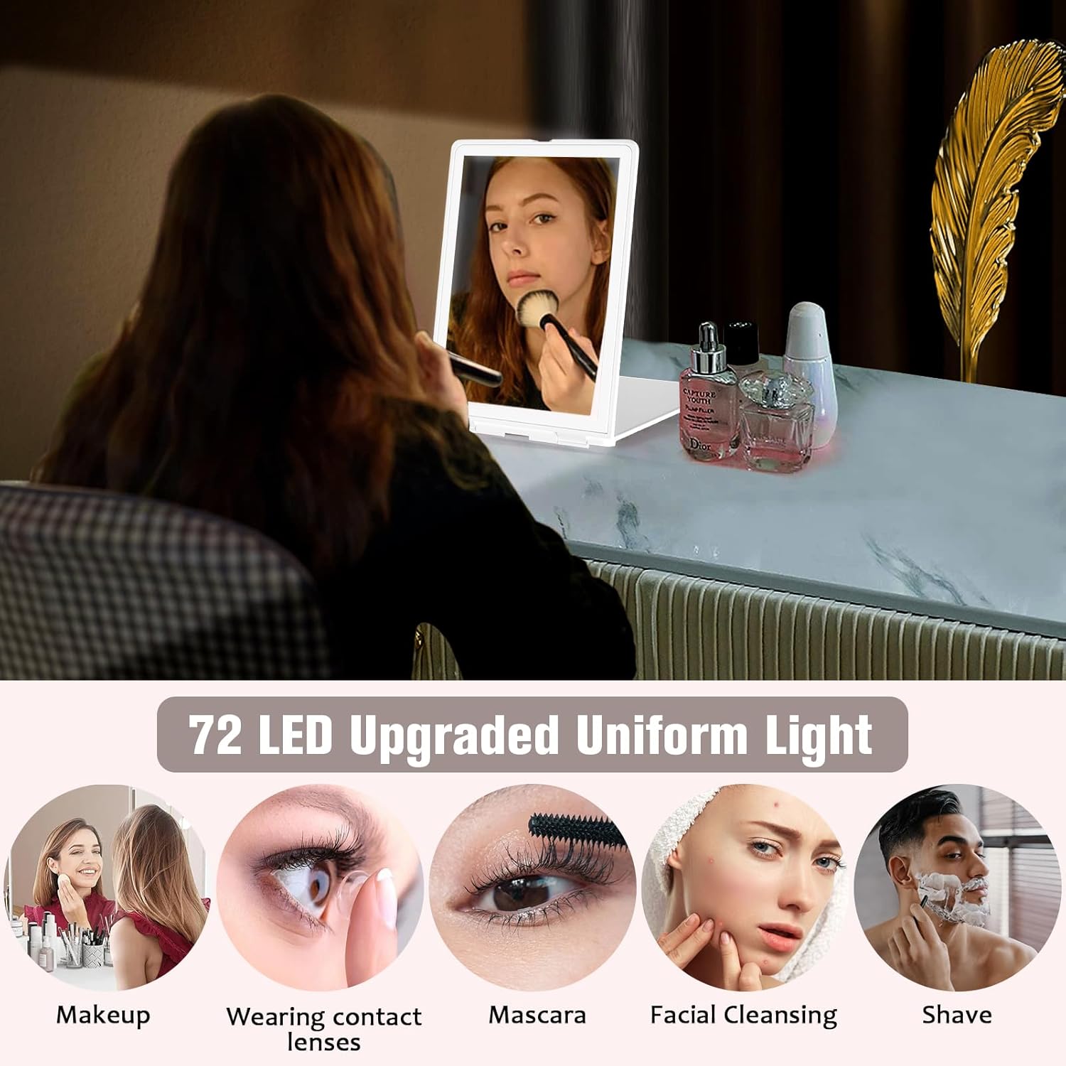 Versatile Travel Makeup Mirror with 3 Light Modes