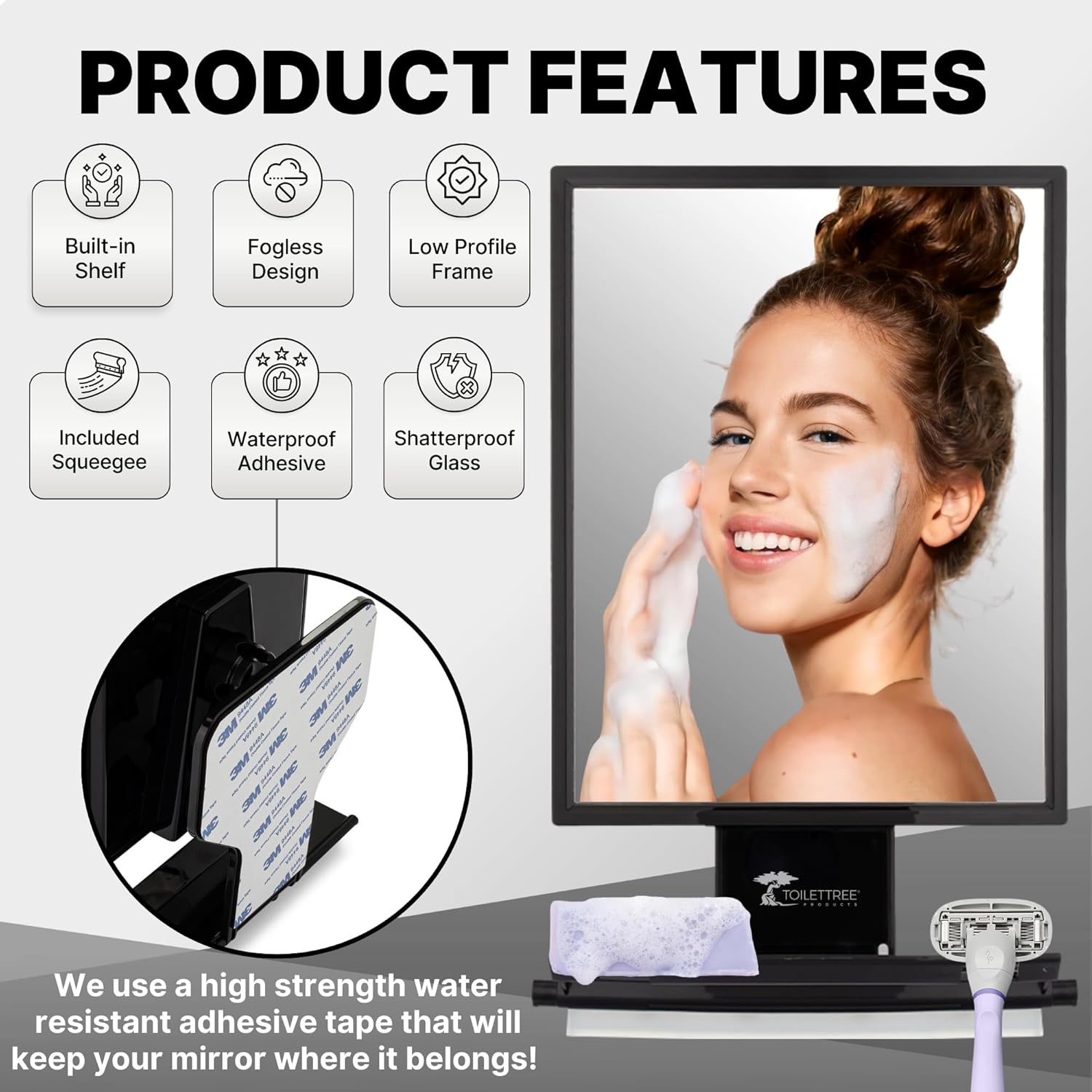Fog-free Adjustable Shower Mirror with Squeegee Rust-Proof Crystal Clear