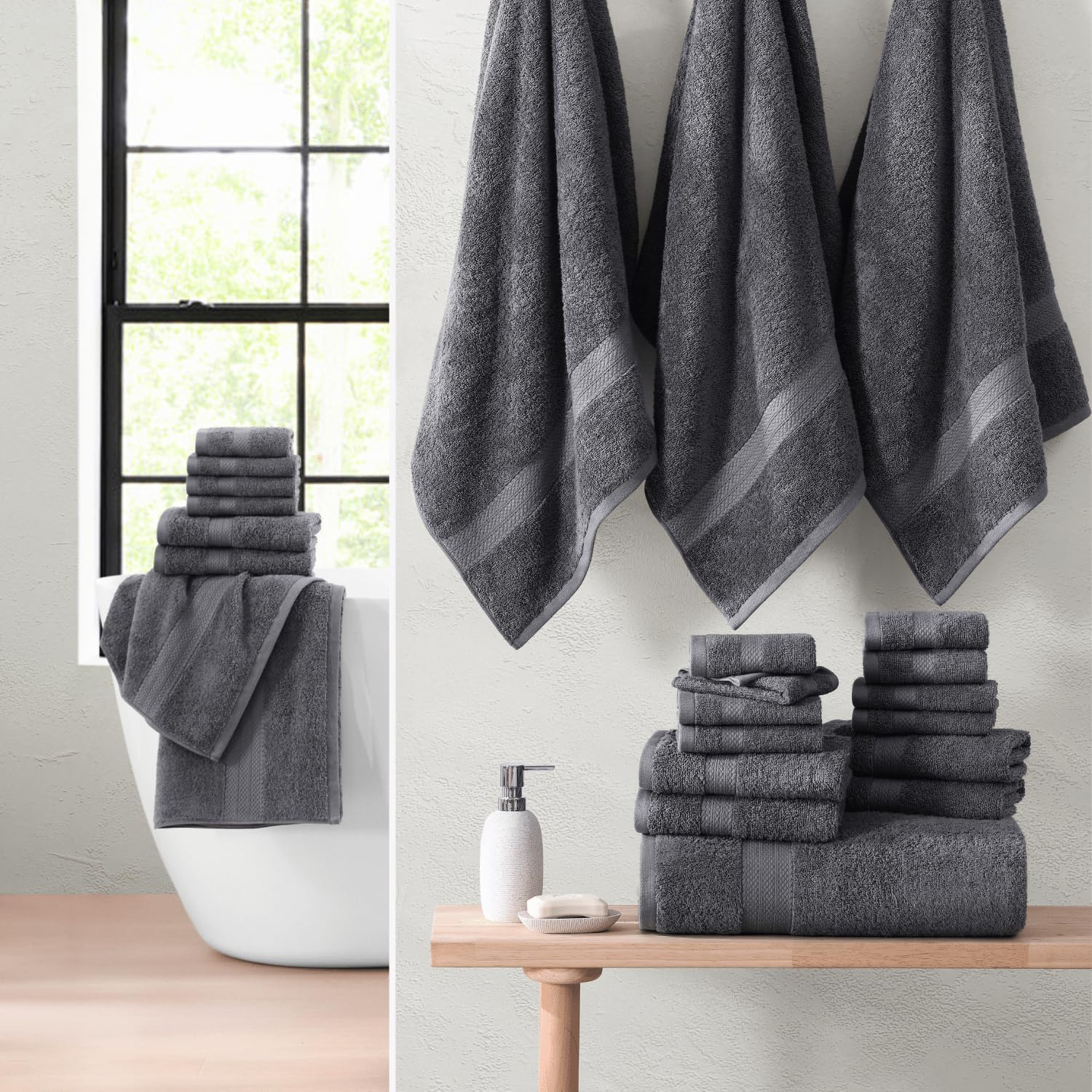 Lane Linen 24 Piece Bath Towels Set - Cool Grey