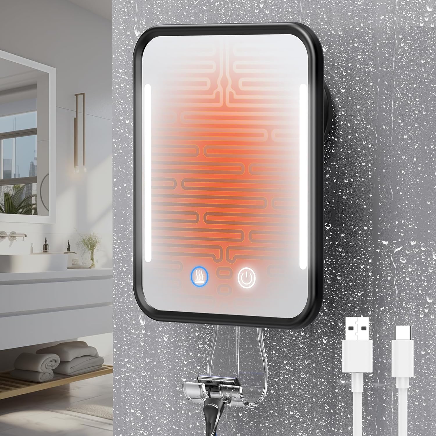 No-Fog Heated Shower Mirror