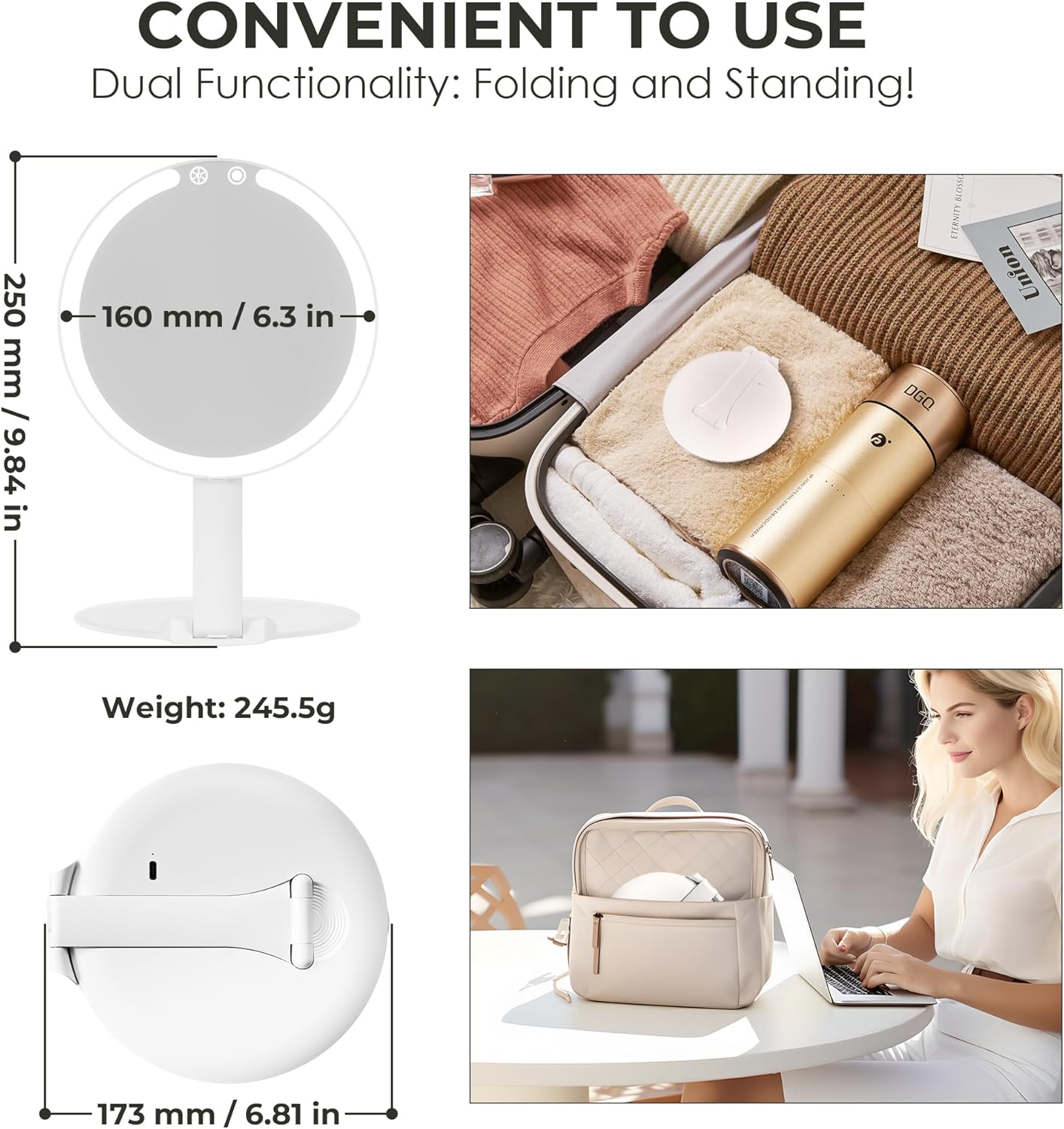 Sucedey Makeup Mirror with Lights 3 Mode Light Rechargeable