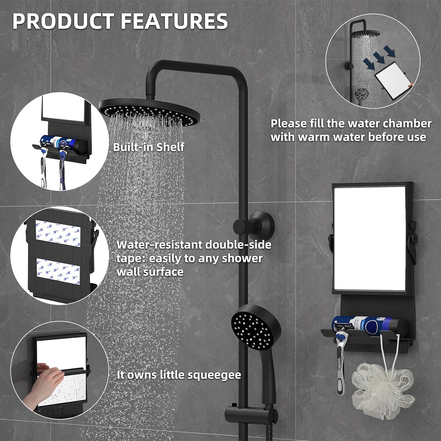 Fogless Dual-Sided Shower Mirror - Rust-Proof and Slick Black Design