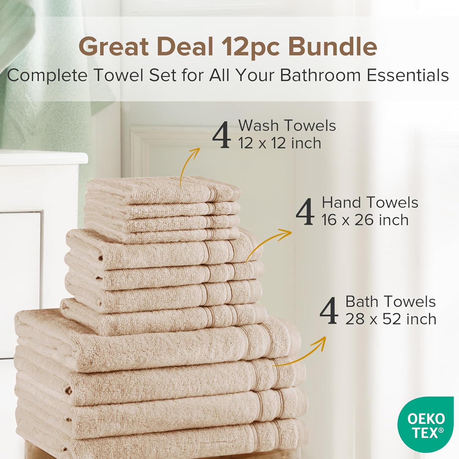 Experience Ultimate Luxury 12-Piece Cotton Bath Towel Set by Comfort Spaces