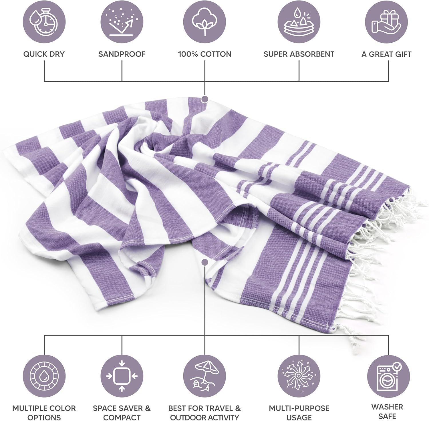 Utopia 4-Pack Cotton Beach Towels - Quick Dry Portable for Travel