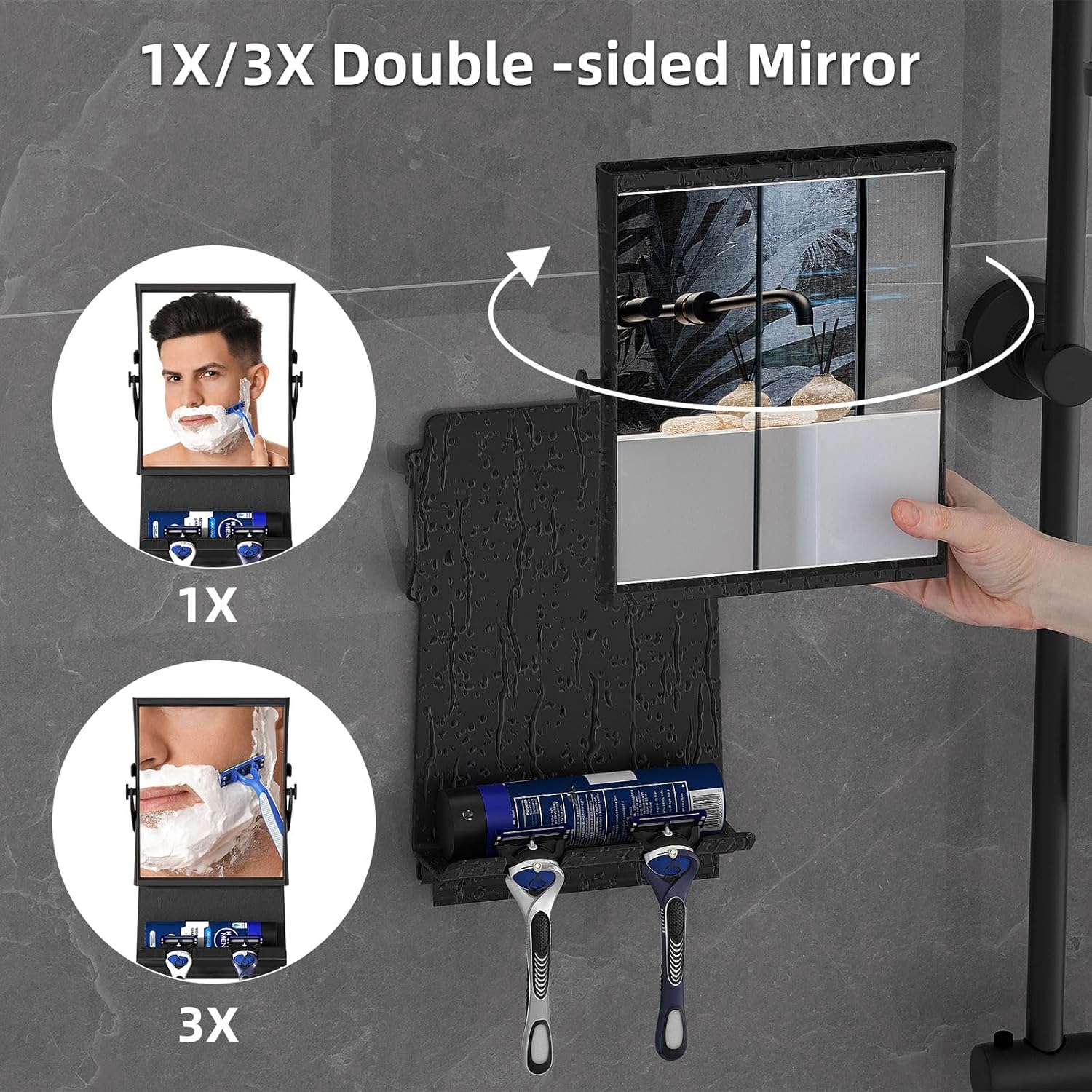 Fogless Dual-Sided Shower Mirror - Rust-Proof and Slick Black Design