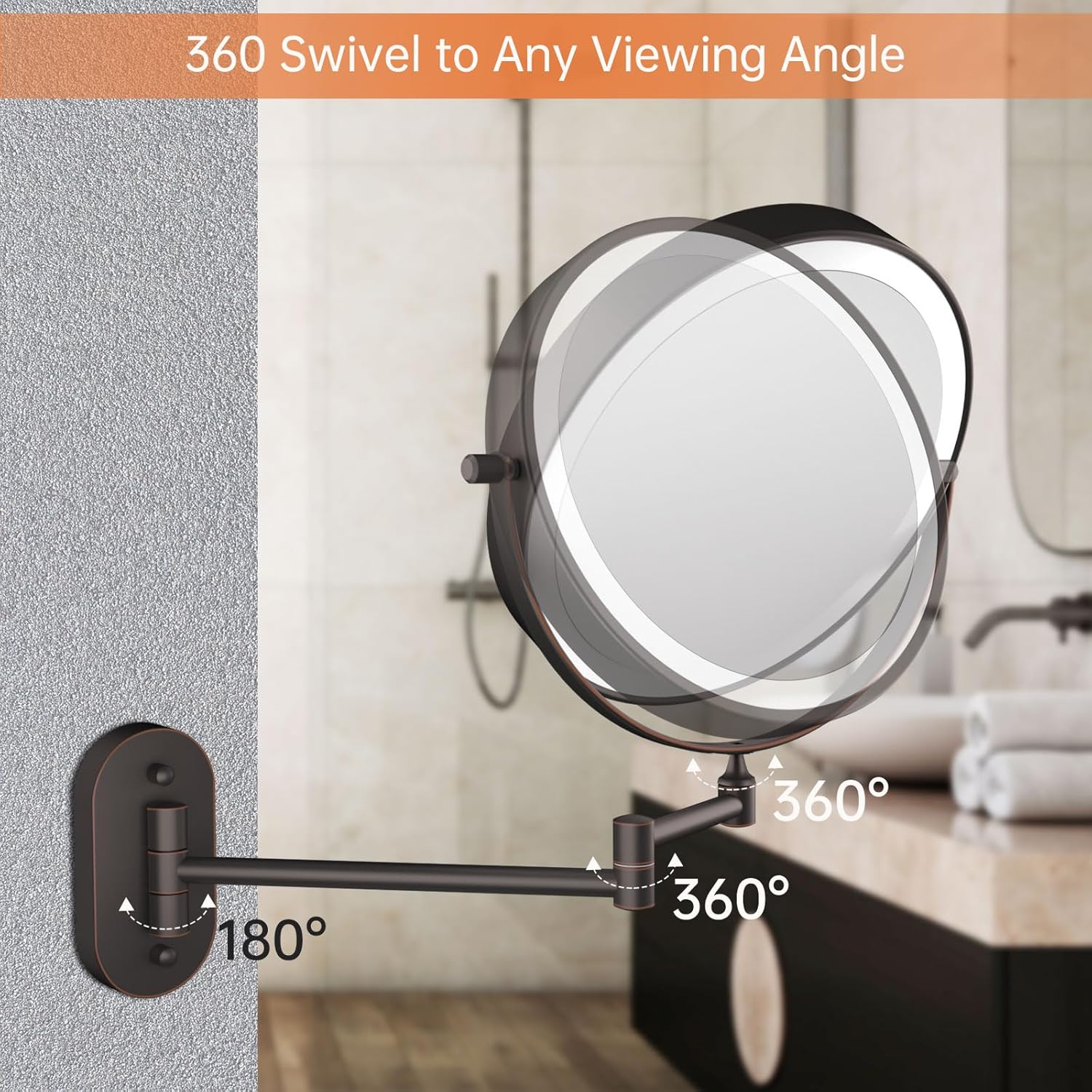 FUNTOUCH Rechargeable Wall Mount Makeup Mirror 8 Inch Double Sided 10X Magnification
