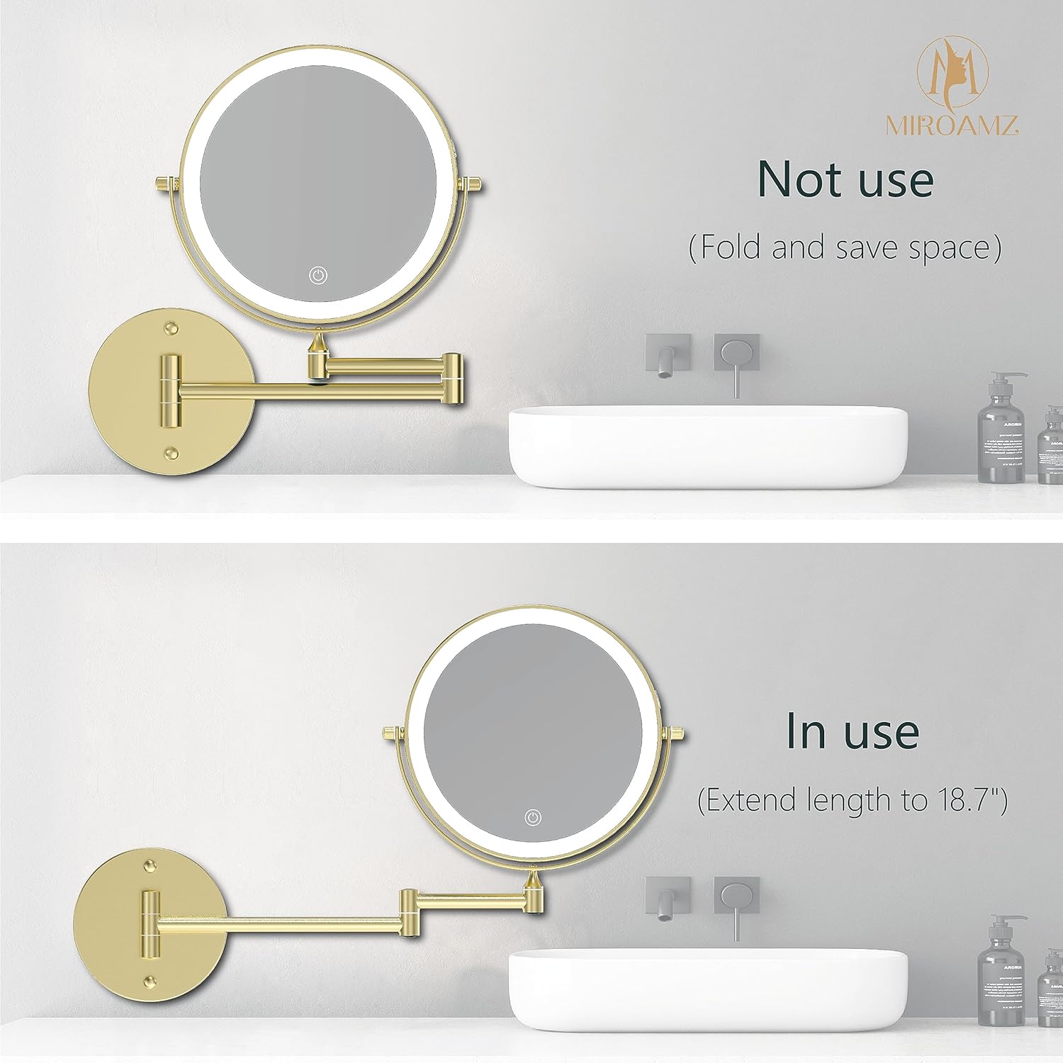 Power Rechargeable Wall-Mounted Makeup Mirror