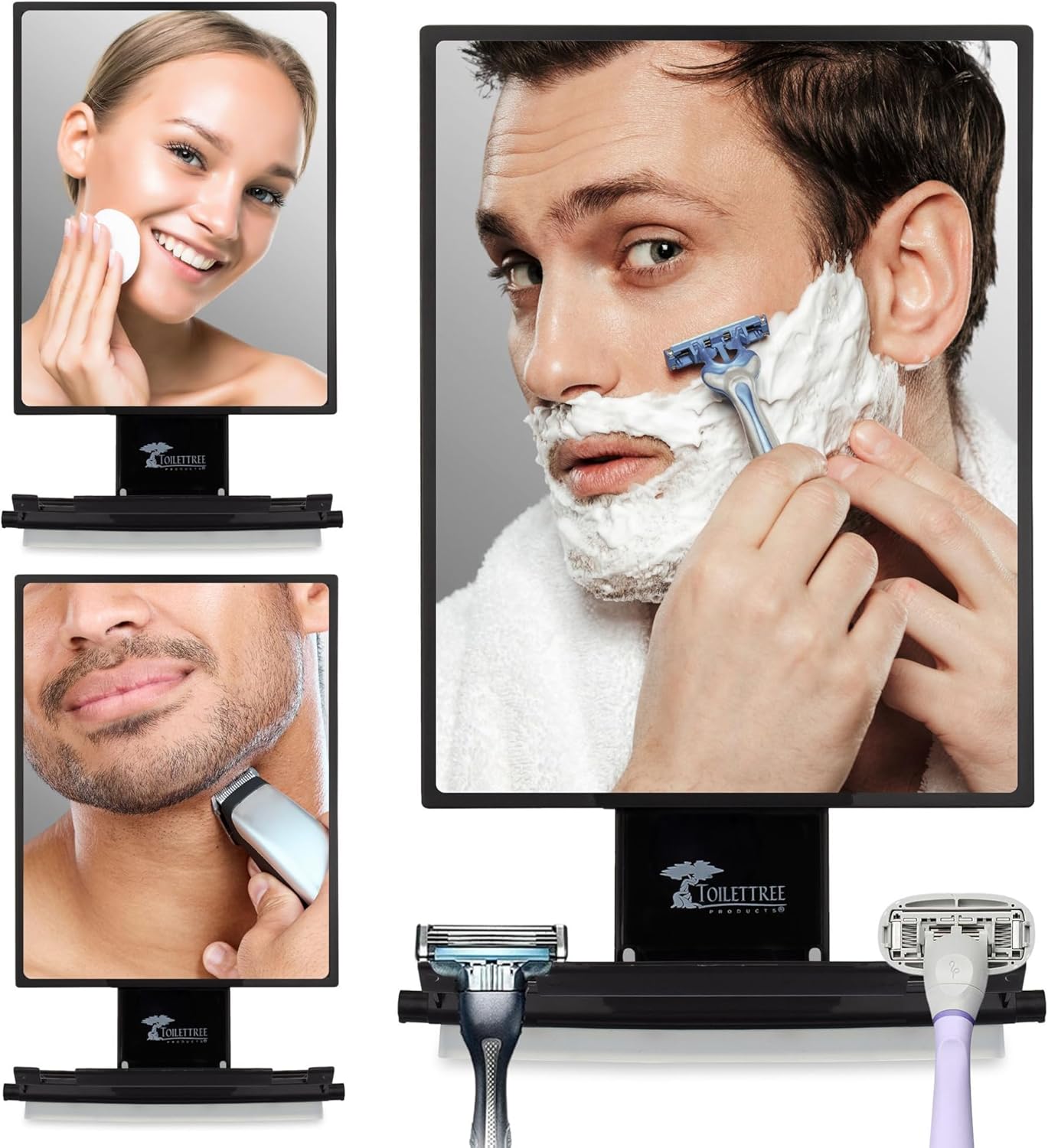 Fog-free Adjustable Shower Mirror with Squeegee Rust-Proof Crystal Clear