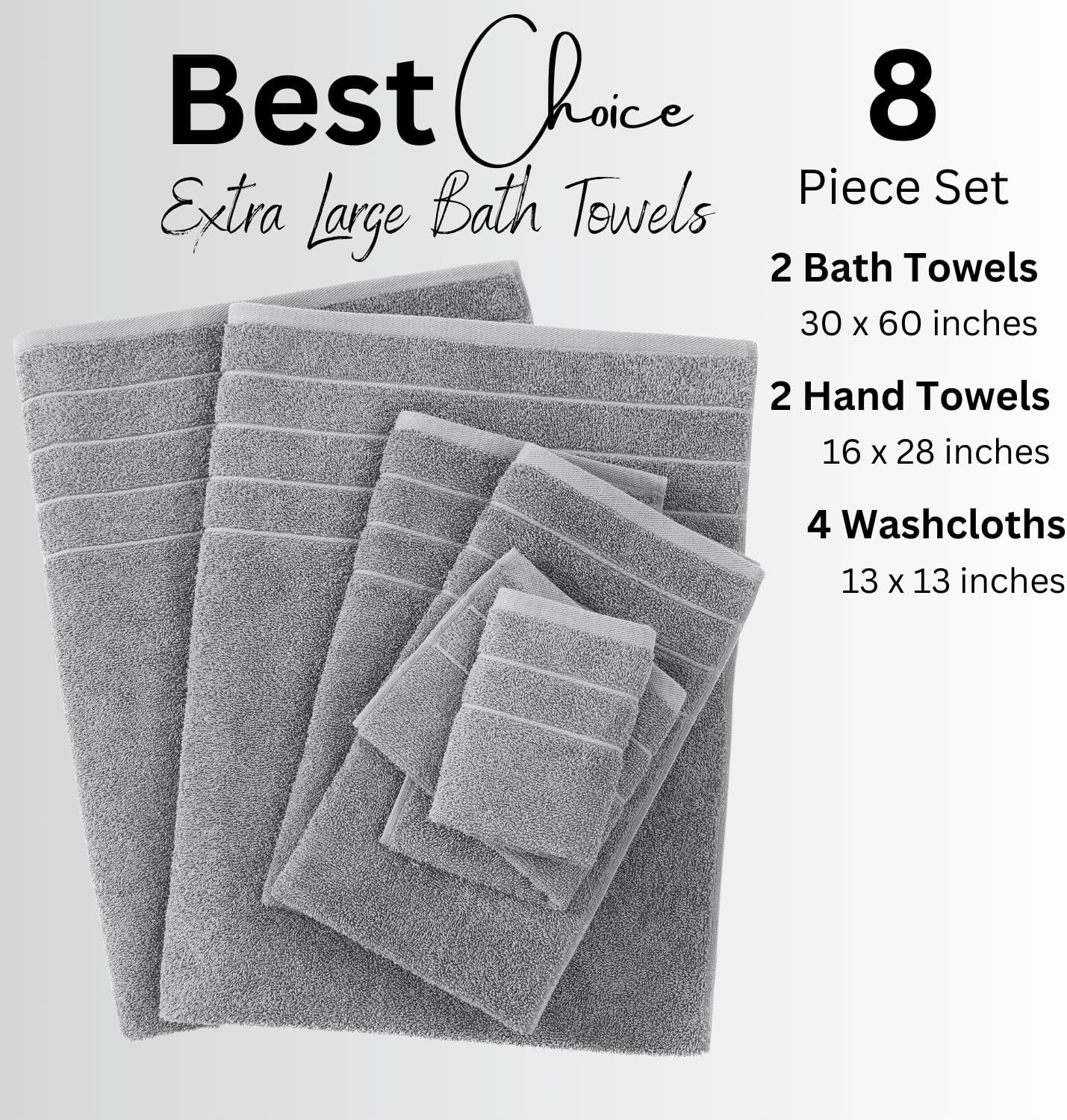 Luxurious 100 Cotton Bath Towel Set - Heavy Duty Soft and Absorbent