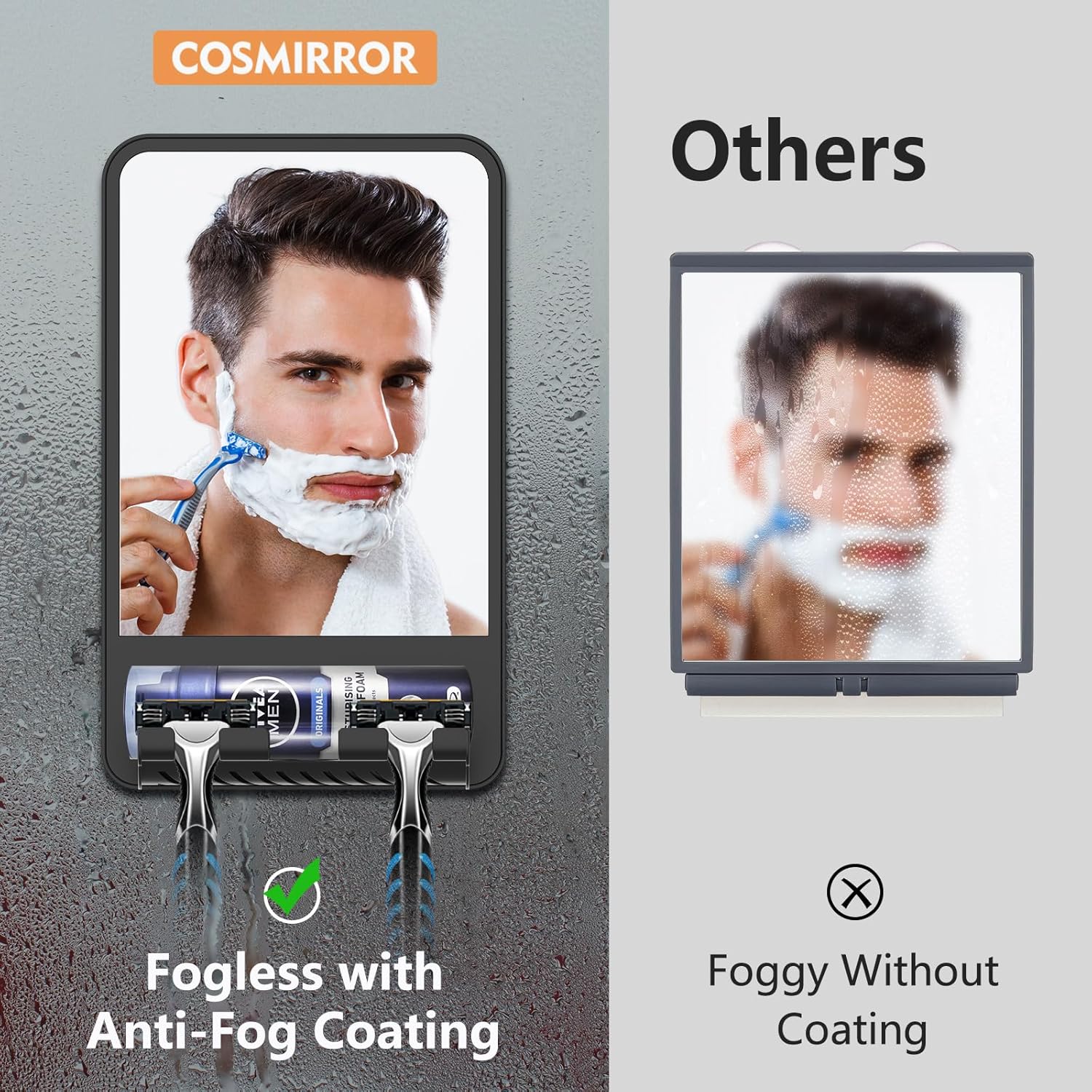 Fogless DotMirror Folding Razor Storage Organizer Shower Mirror