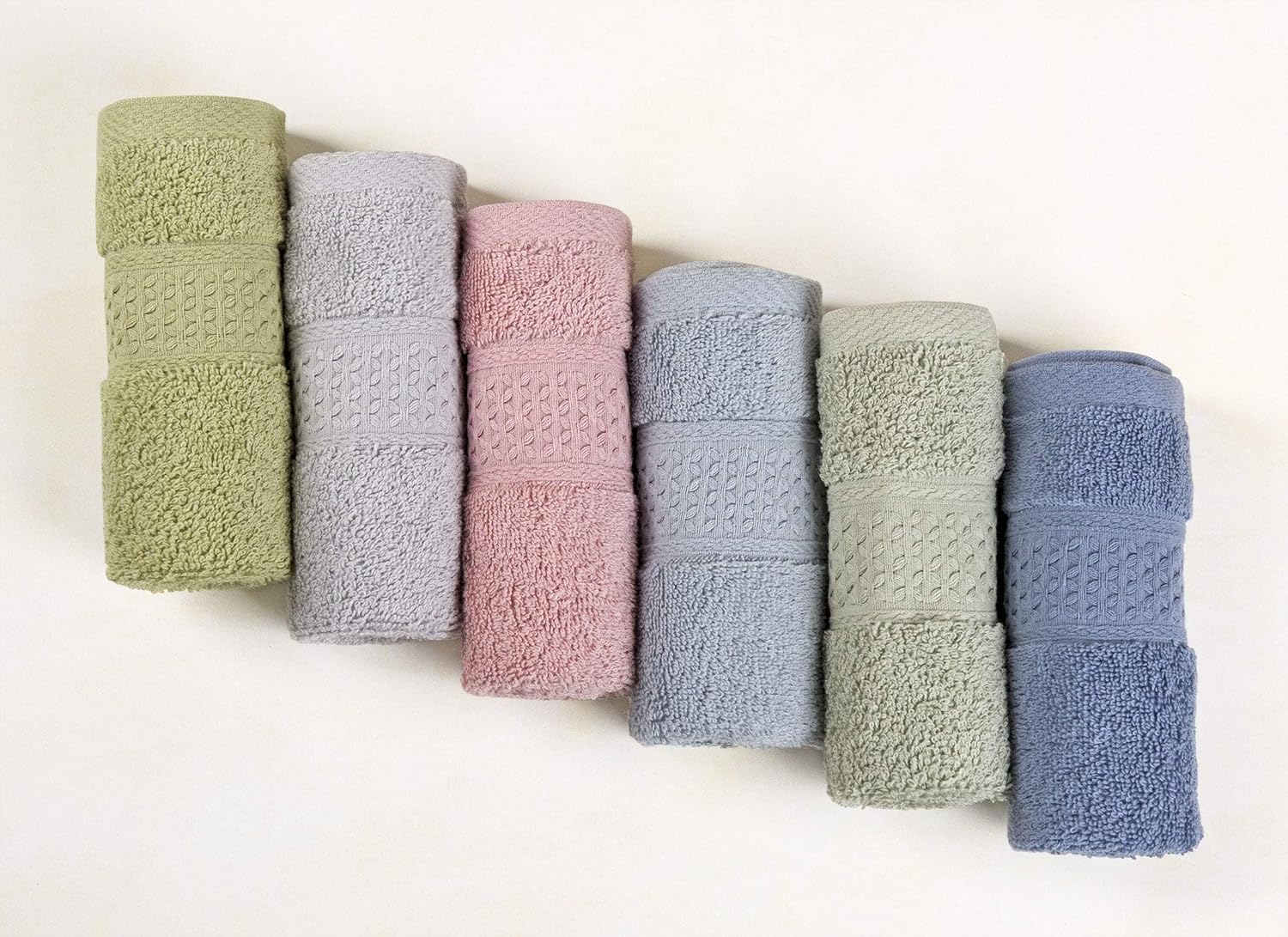 6-Color Pure Cotton Washcloth Set 13x13 inches