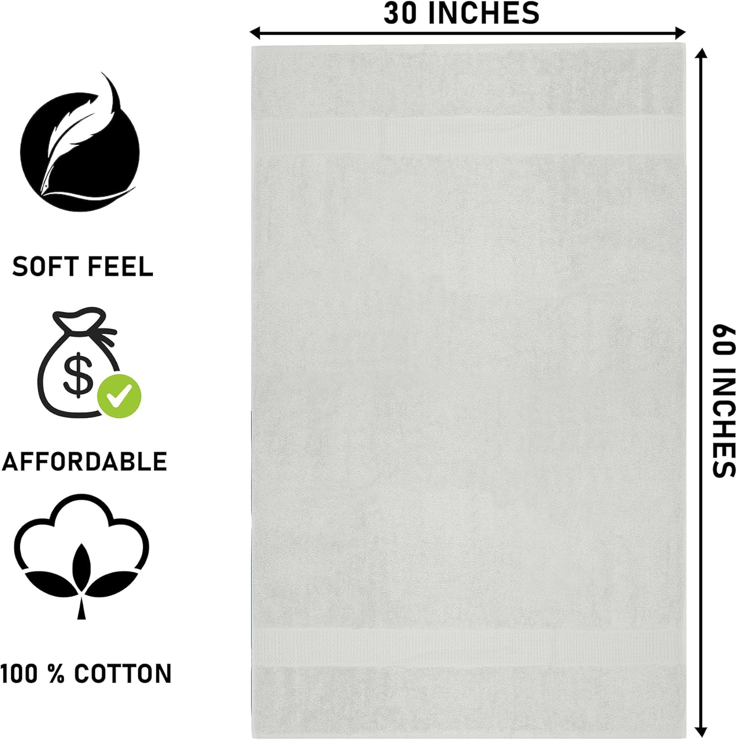 Zuperia Premium 100 Cotton Lightweight Absorbent 30x60-inch 4-Pack Cloud Grey