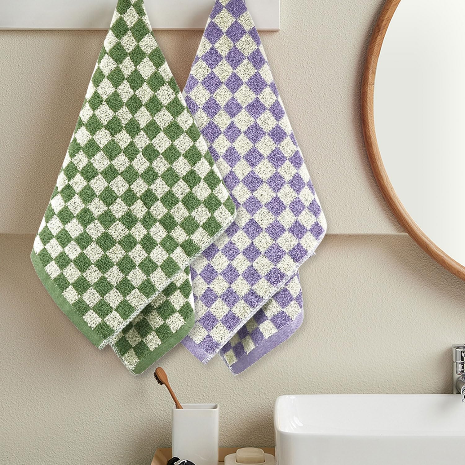 Jacquotha Bath Hand Towels 4-Piece Checkered Soft Absorbent