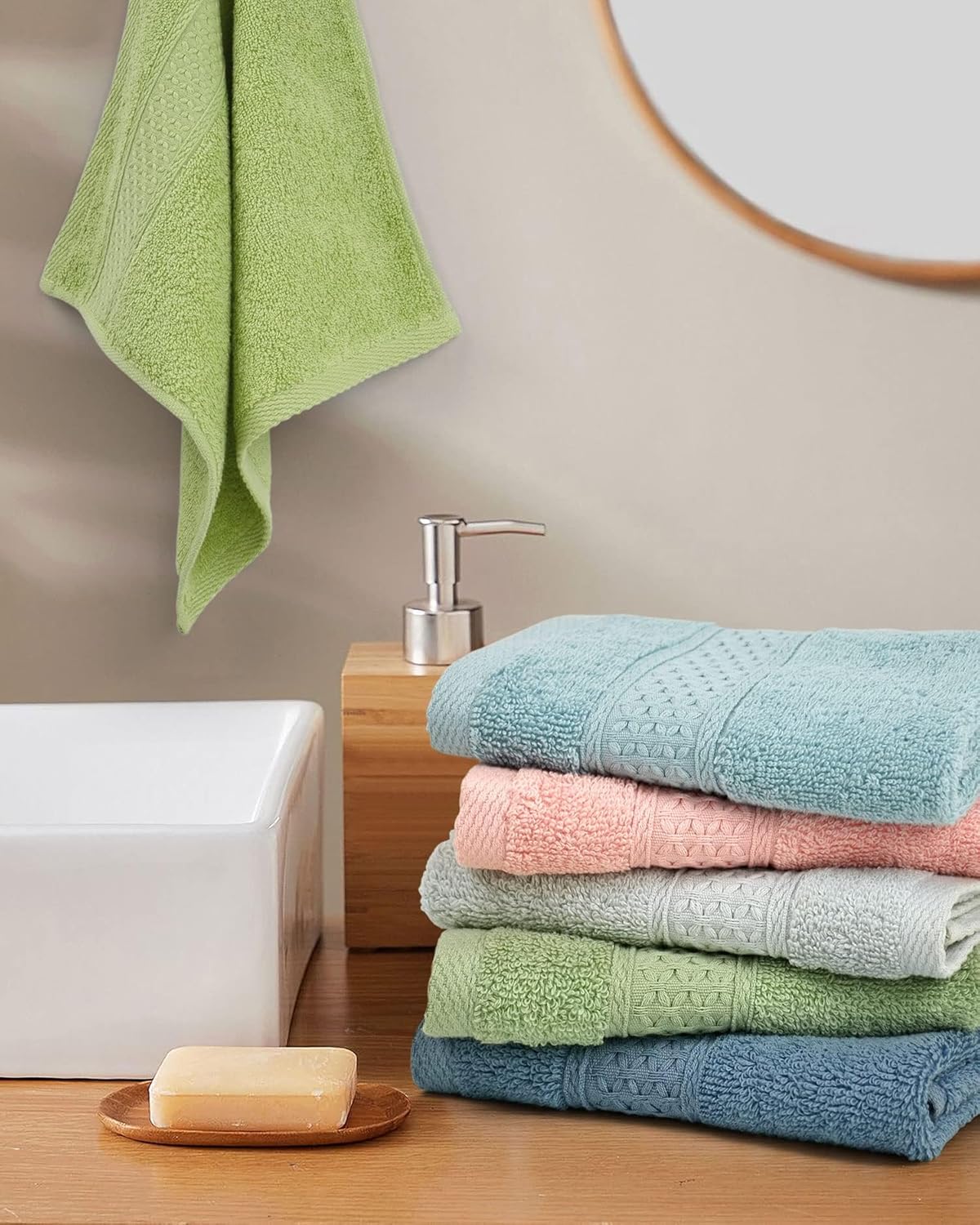 6-Color Pure Cotton Washcloth Set 13x13 inches