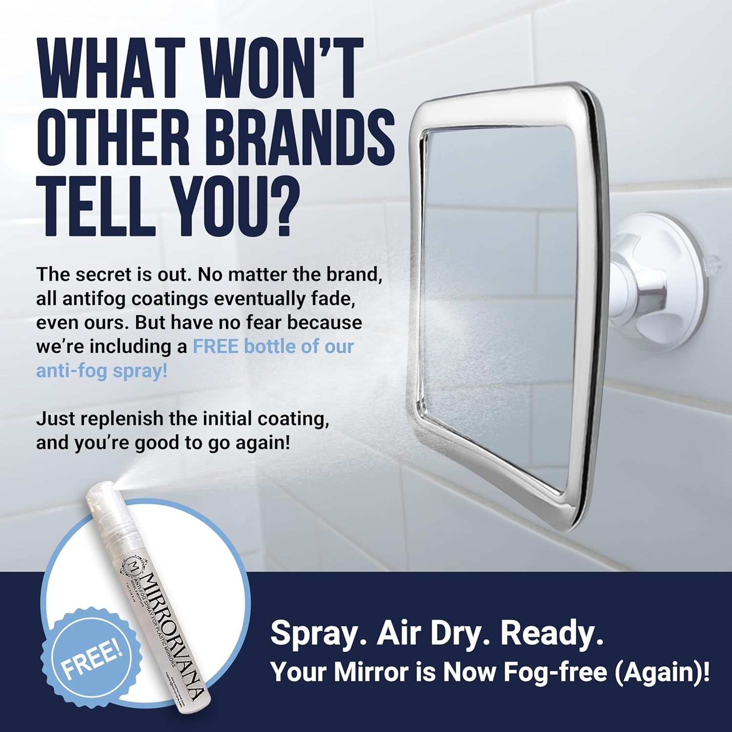 MirrorVana Chromed Fogless Shower Mirror
