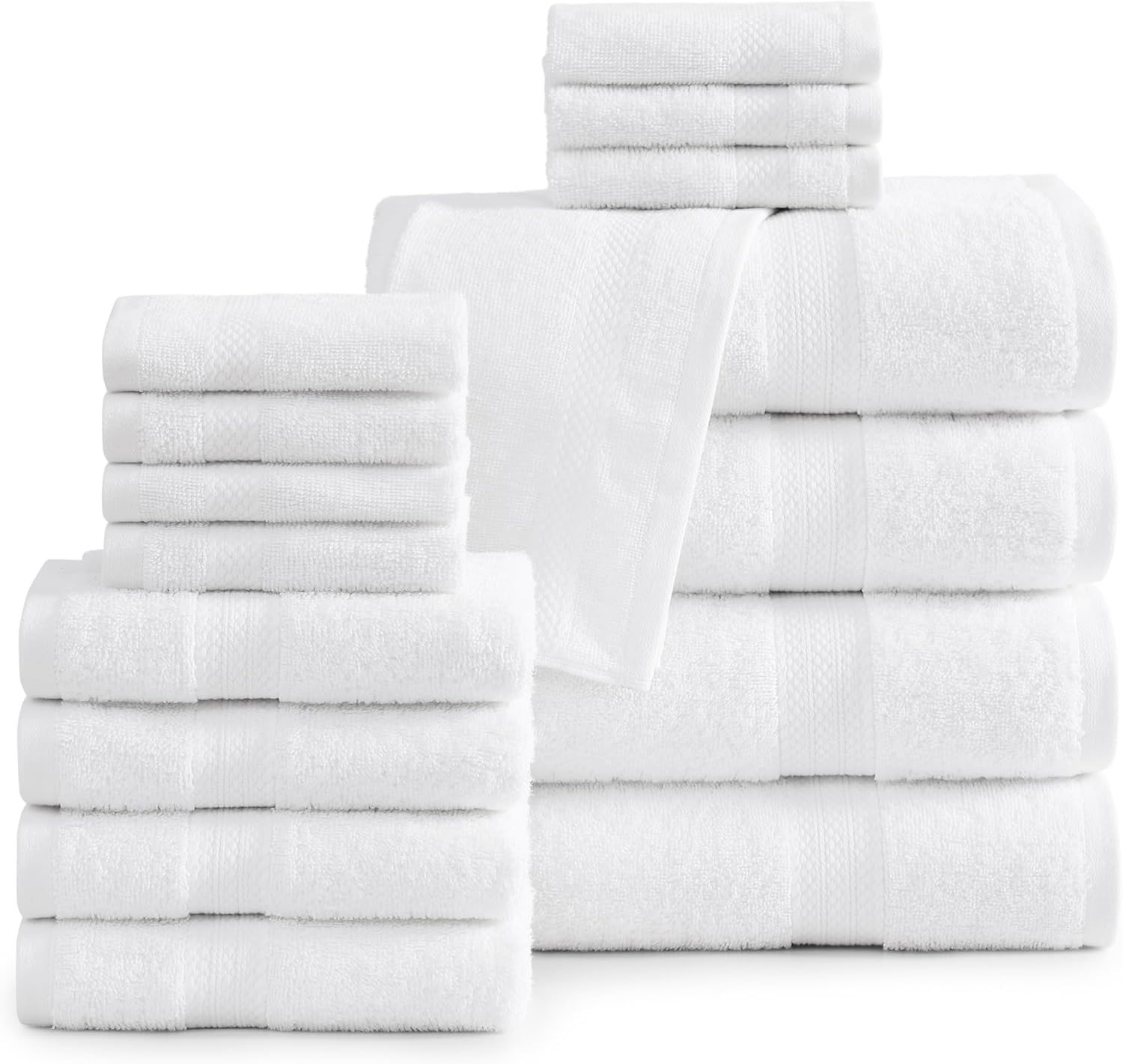 Premium 16-Piece White Bath Towels Set - Luxury Cotton for Wet Dry