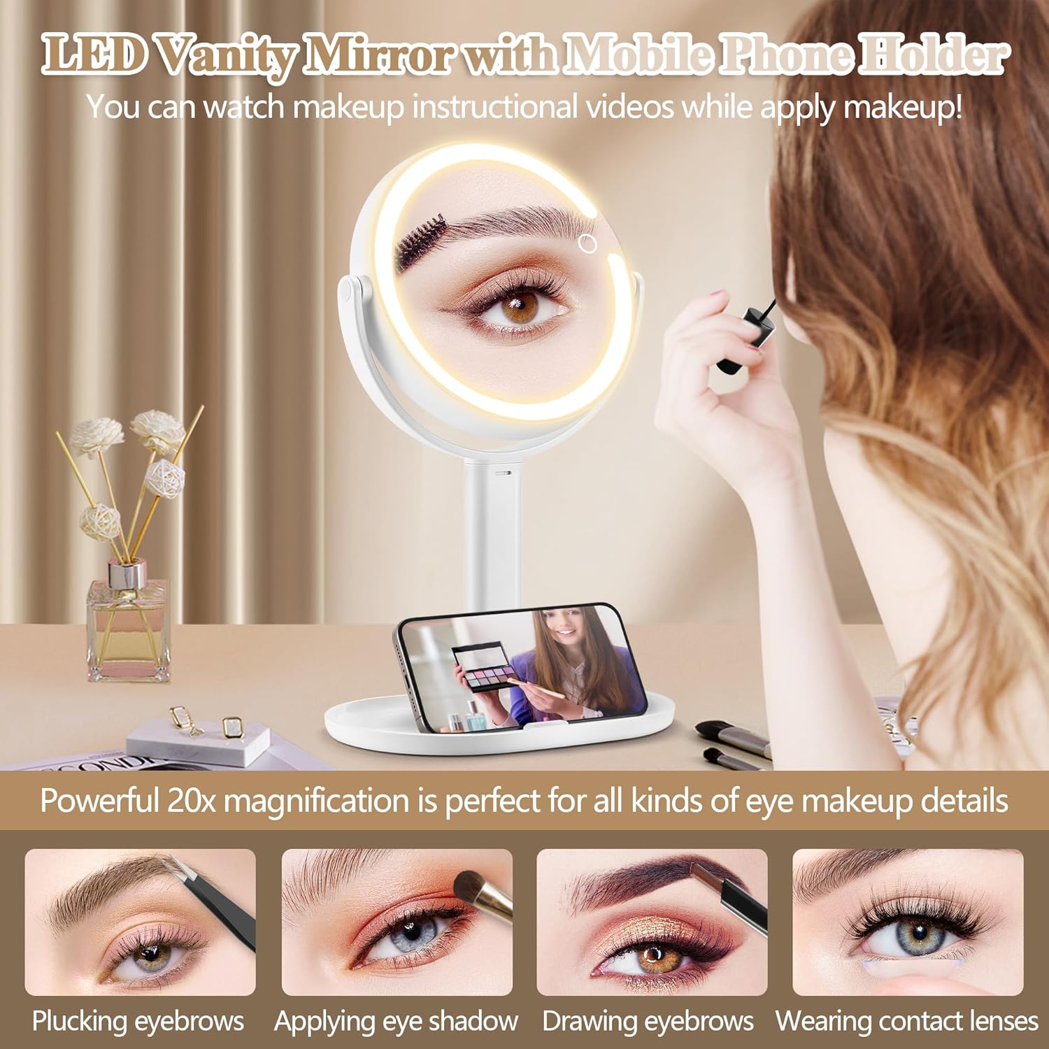 Double-Sided Makeup Mirror with Lights