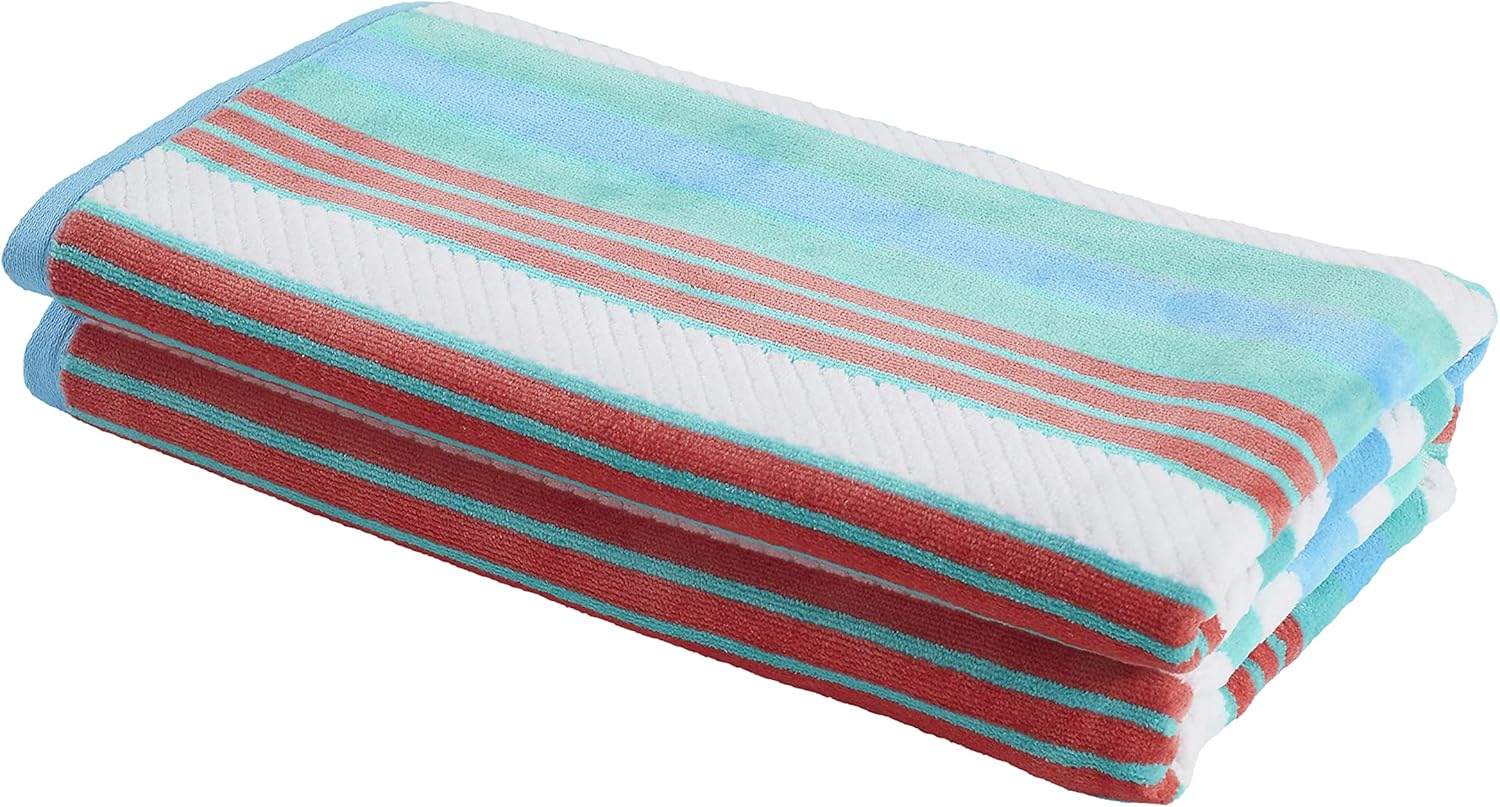 Set of 2 100 Cotton ripped stripes soft absorbent beach towel