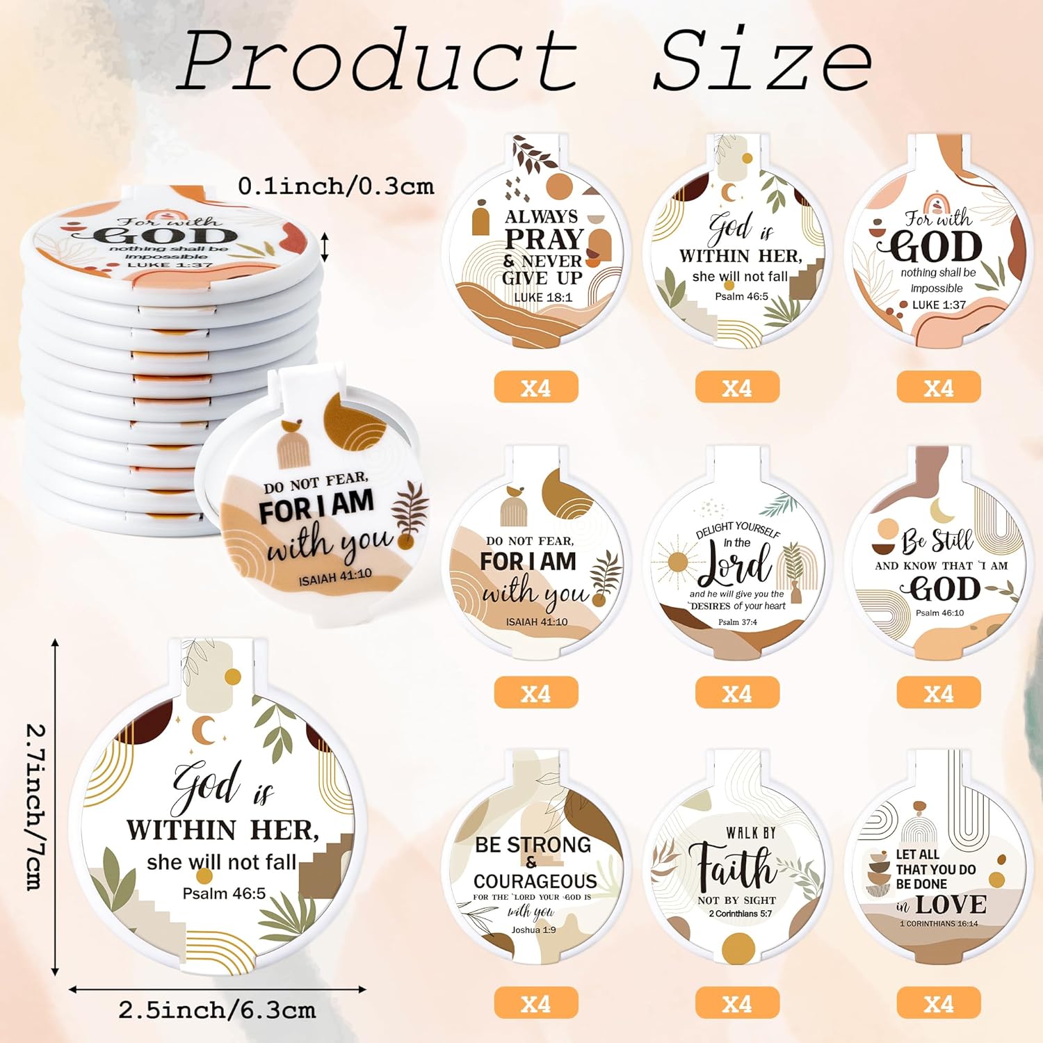 36-Piece Bible Verse Compact Mirrors - Boho Christian Gifts