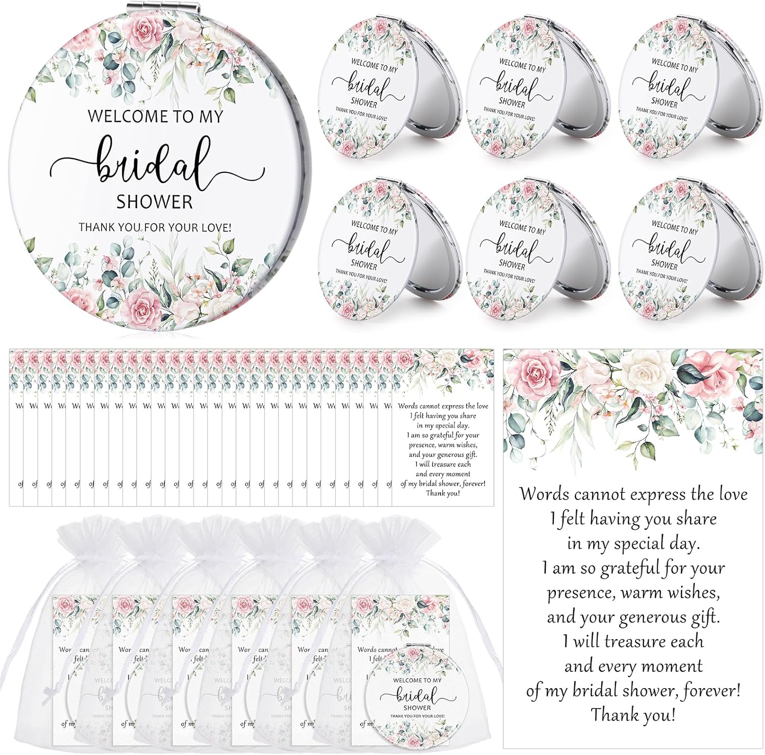 Elegant Bridal shower Favor Set with 24 compact makeup mirrors