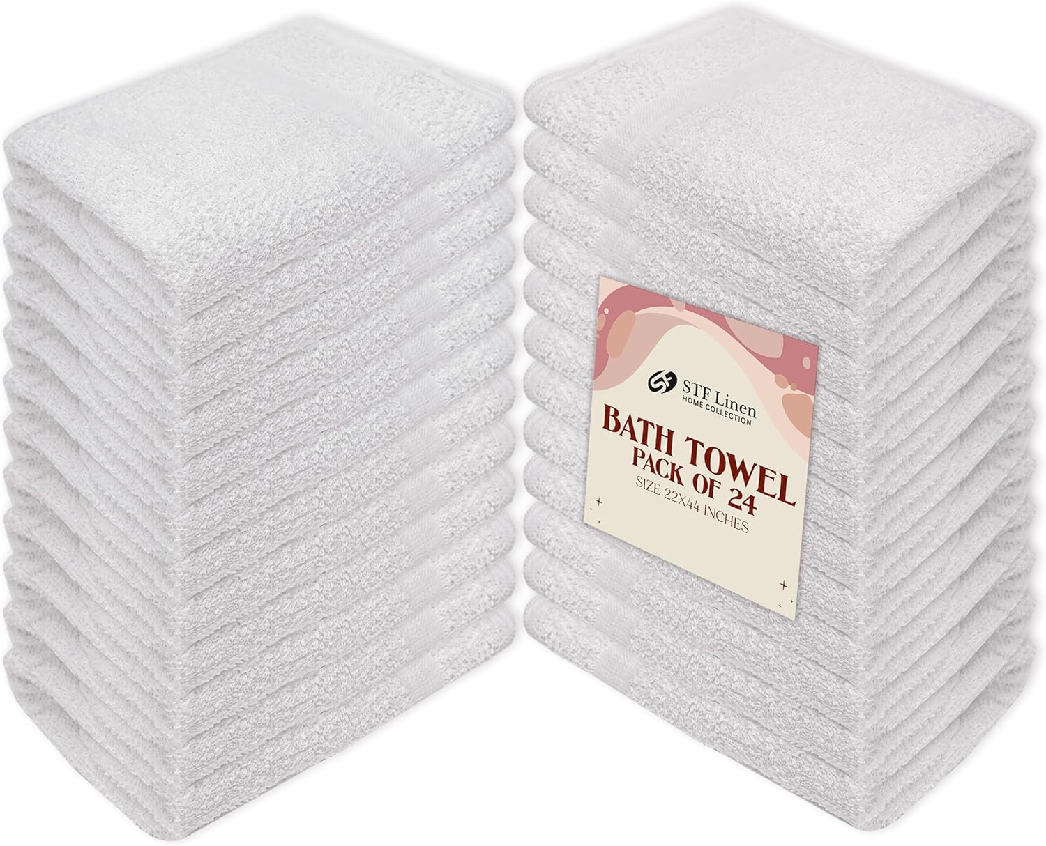 24 Pack White Bulk Bath Towels - Economy bath towels for Commercial Use