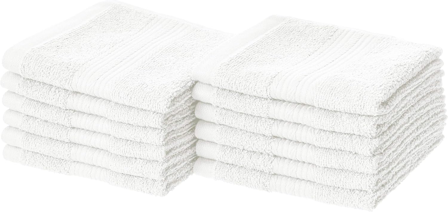 Amazon Basics Cotton Washcloths for Face 12-Pack White 12x12