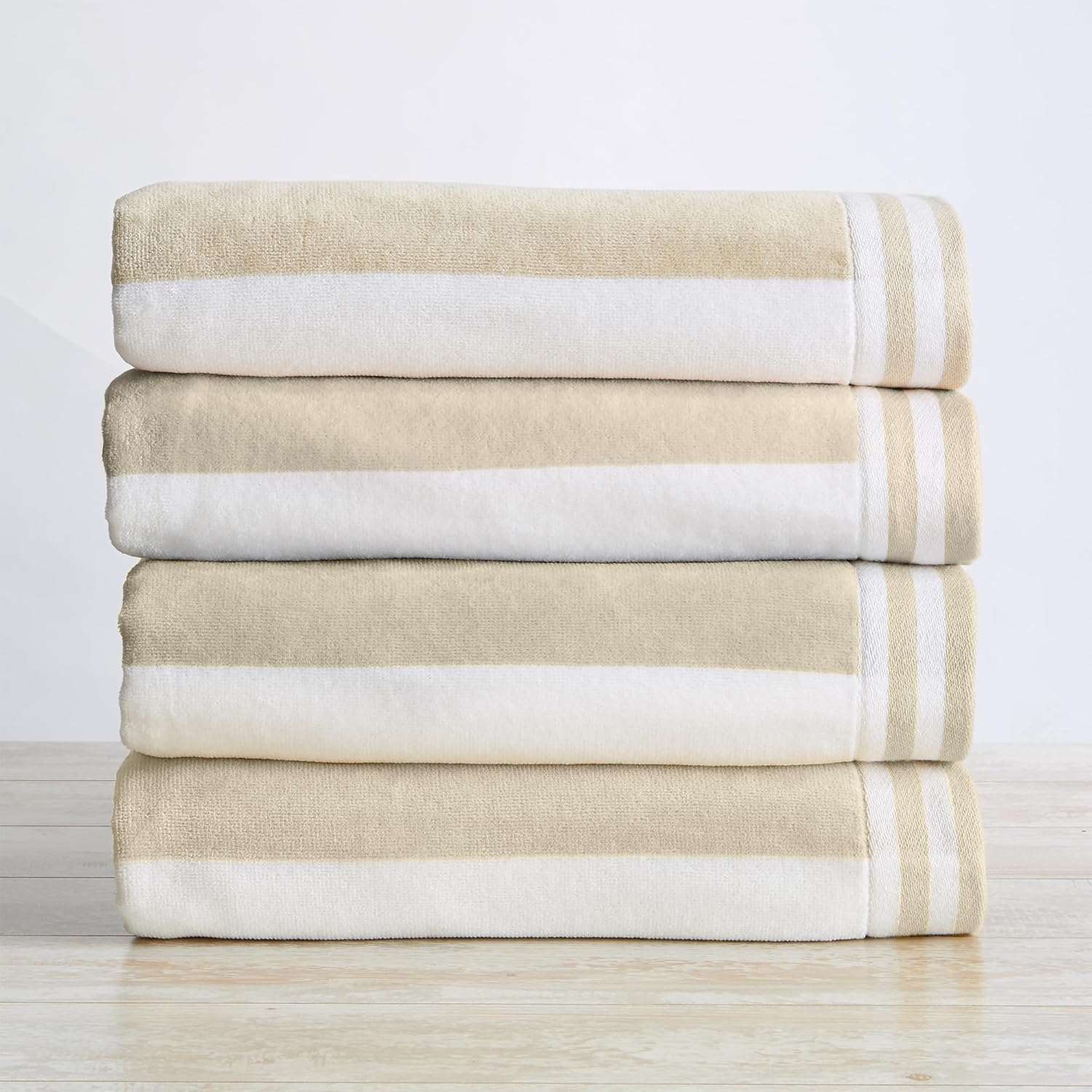 Great Bay Home 100 Cotton Velour 4-Pack Beach Towels Set