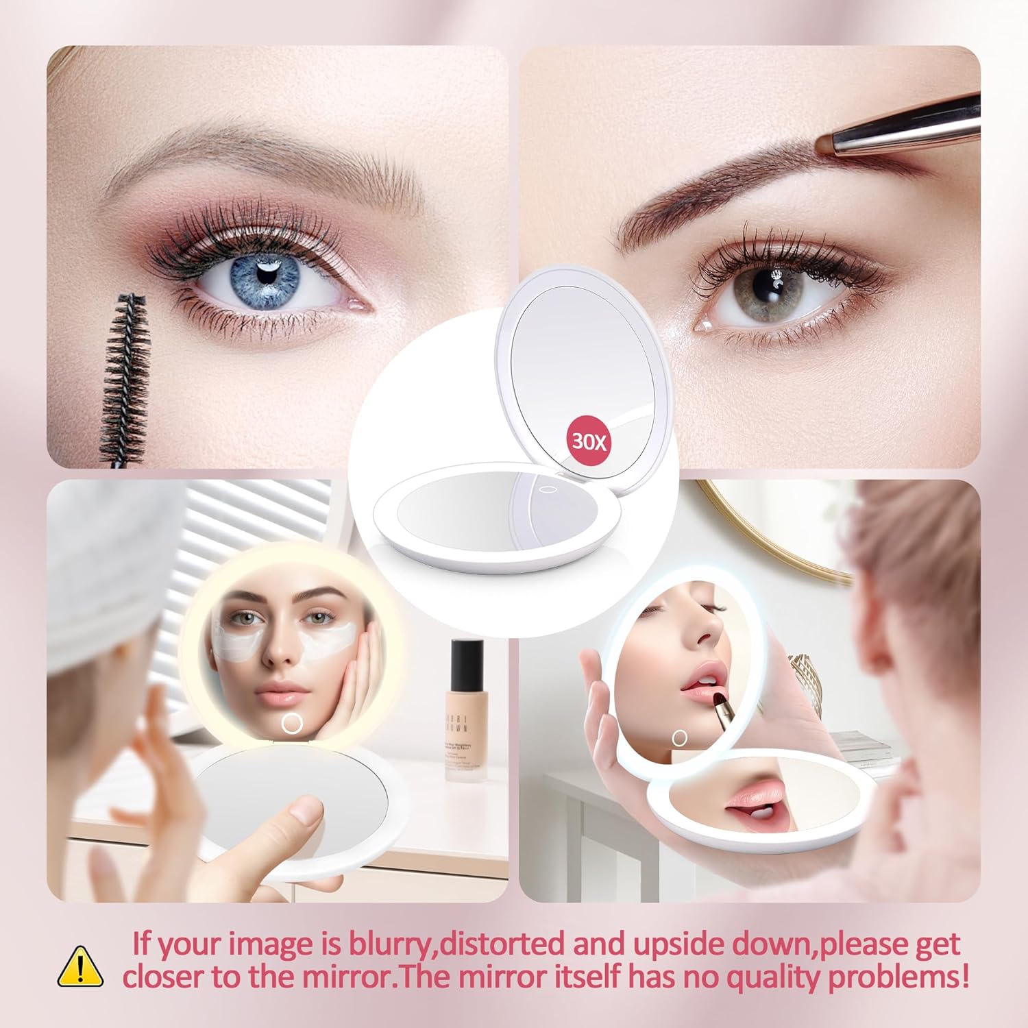 Compact Rechargeable Magnifying Mirror for Travel with Quicksand Design